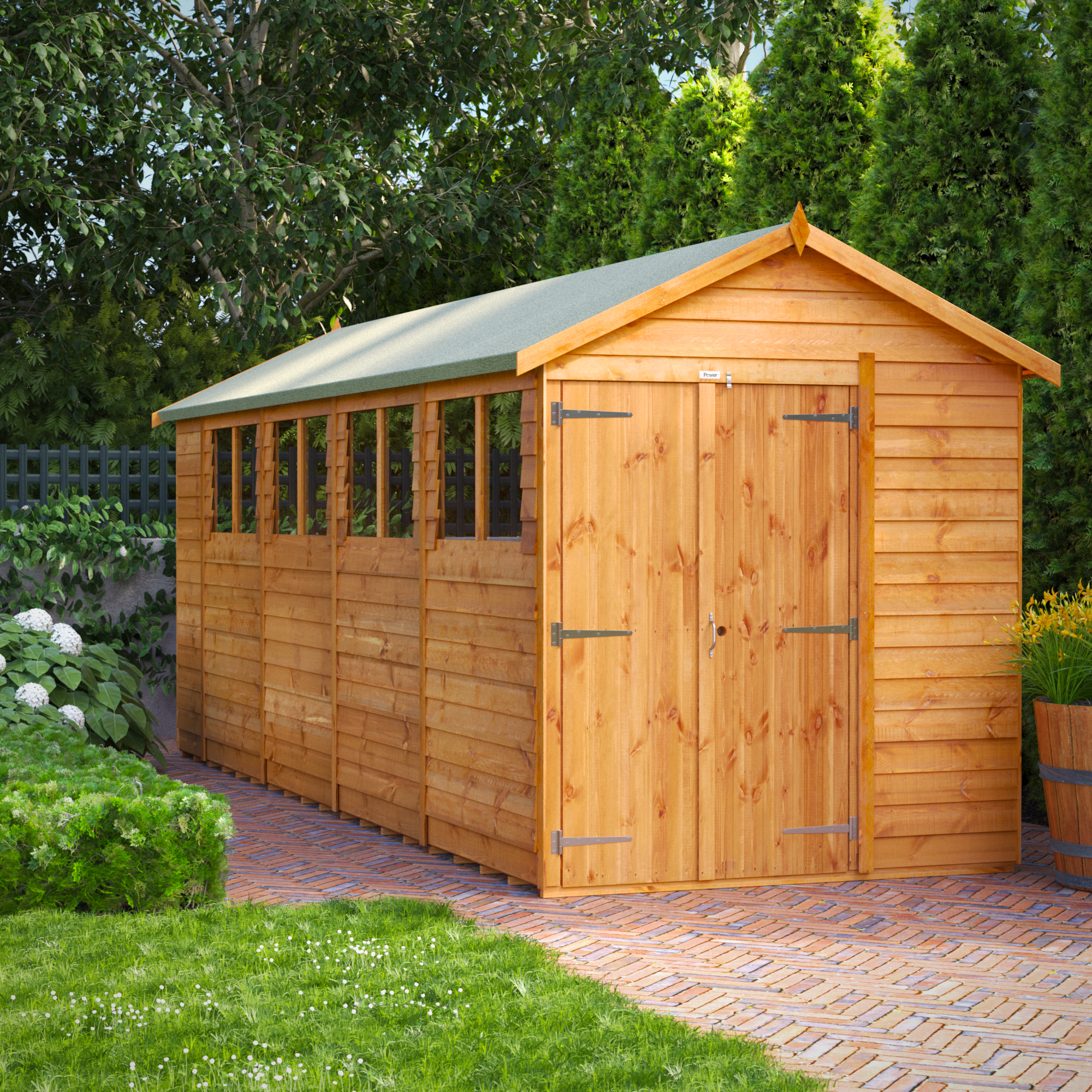 Powersheds Double Door Apex Overlap Dip Treated Shed - 18 x 6ft