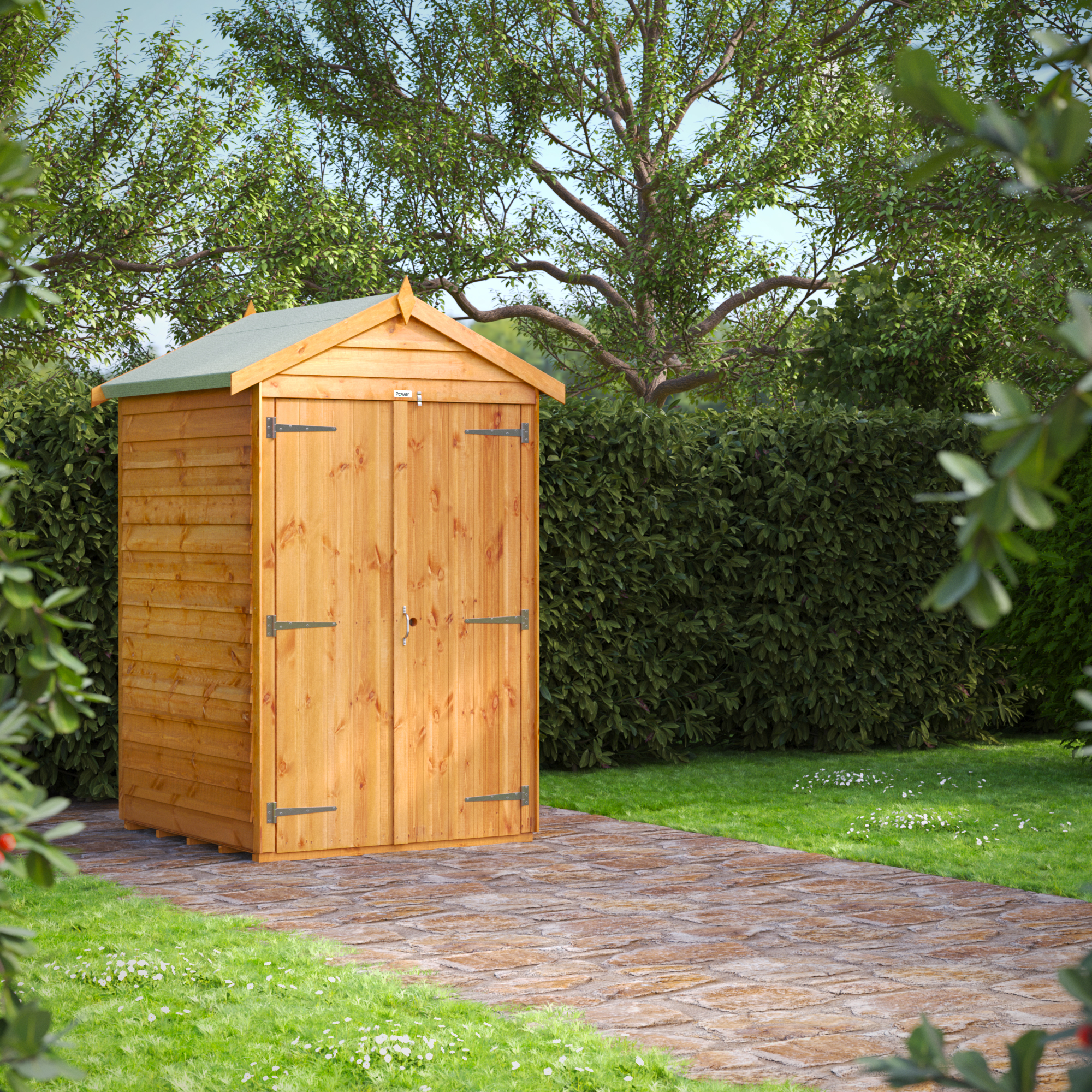 Powersheds Double Door Apex Overlap Dip Treated Windowless Shed - 4 x 4ft