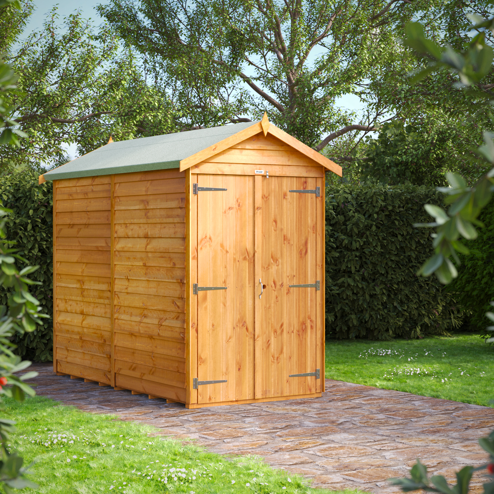 Powersheds Double Door Apex Overlap Dip Treated Windowless Shed - 8 x 4ft