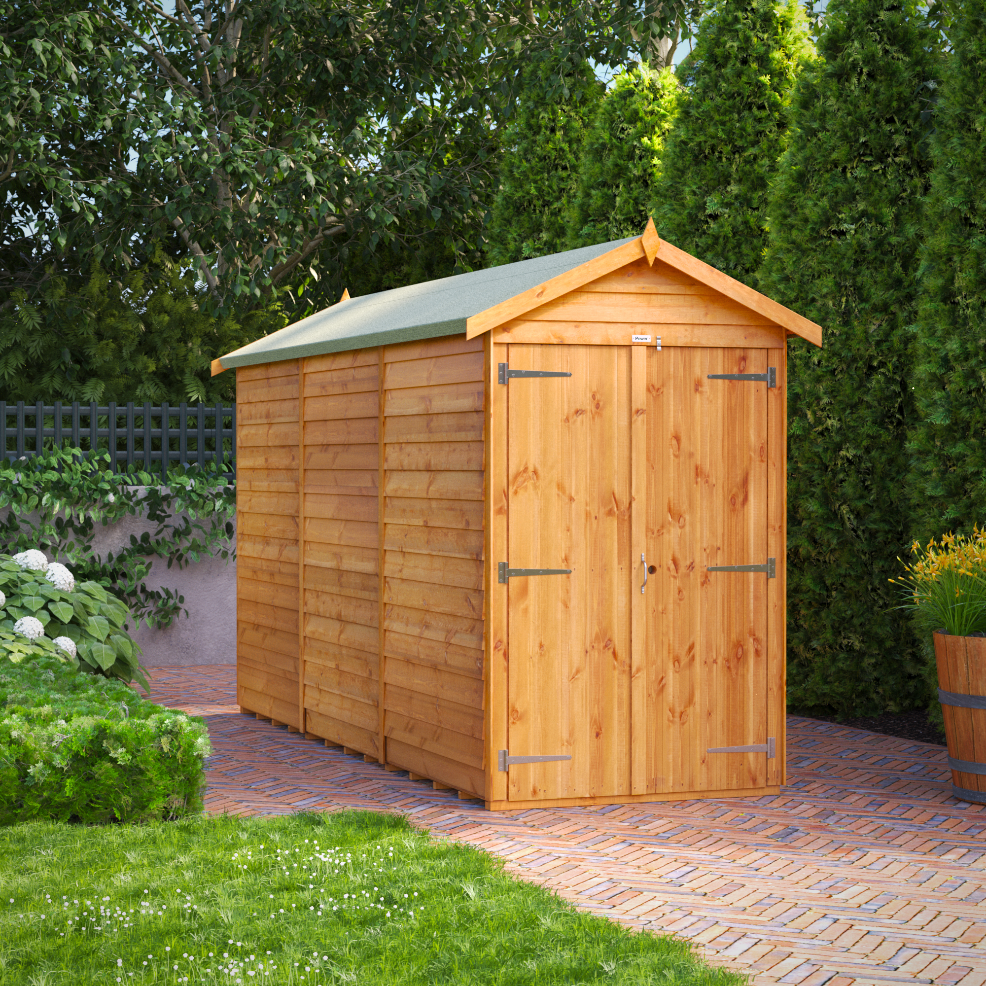 Image of Power Sheds 12 x 4ft Double Door Apex Overlap Dip Treated Windowless Shed