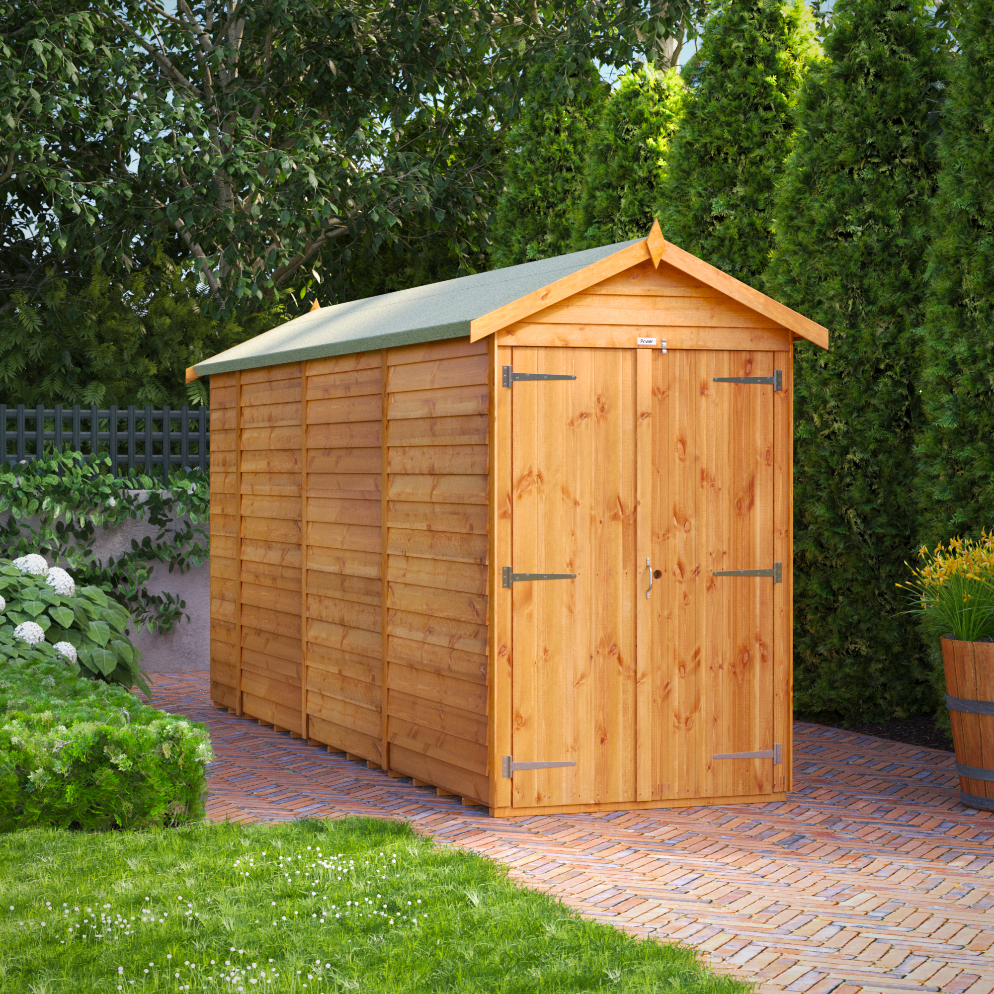 Powersheds Double Door Apex Overlap Dip Treated Windowless Shed - 14 x 4ft