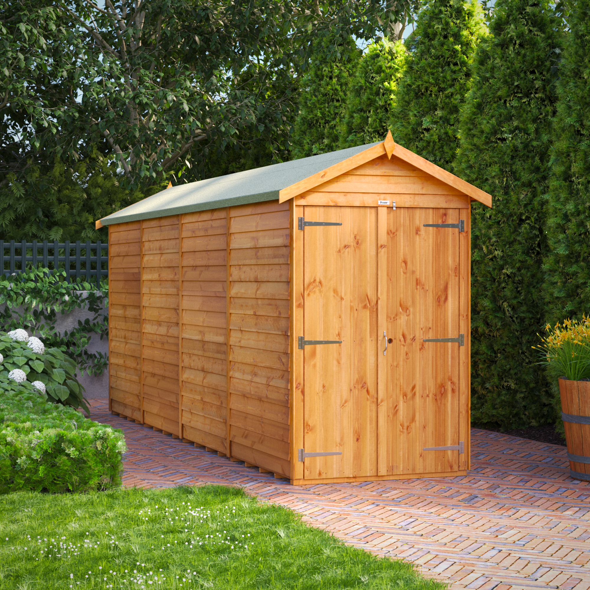 Image of Power Sheds 16 x 4ft Double Door Apex Overlap Dip Treated Windowless Shed