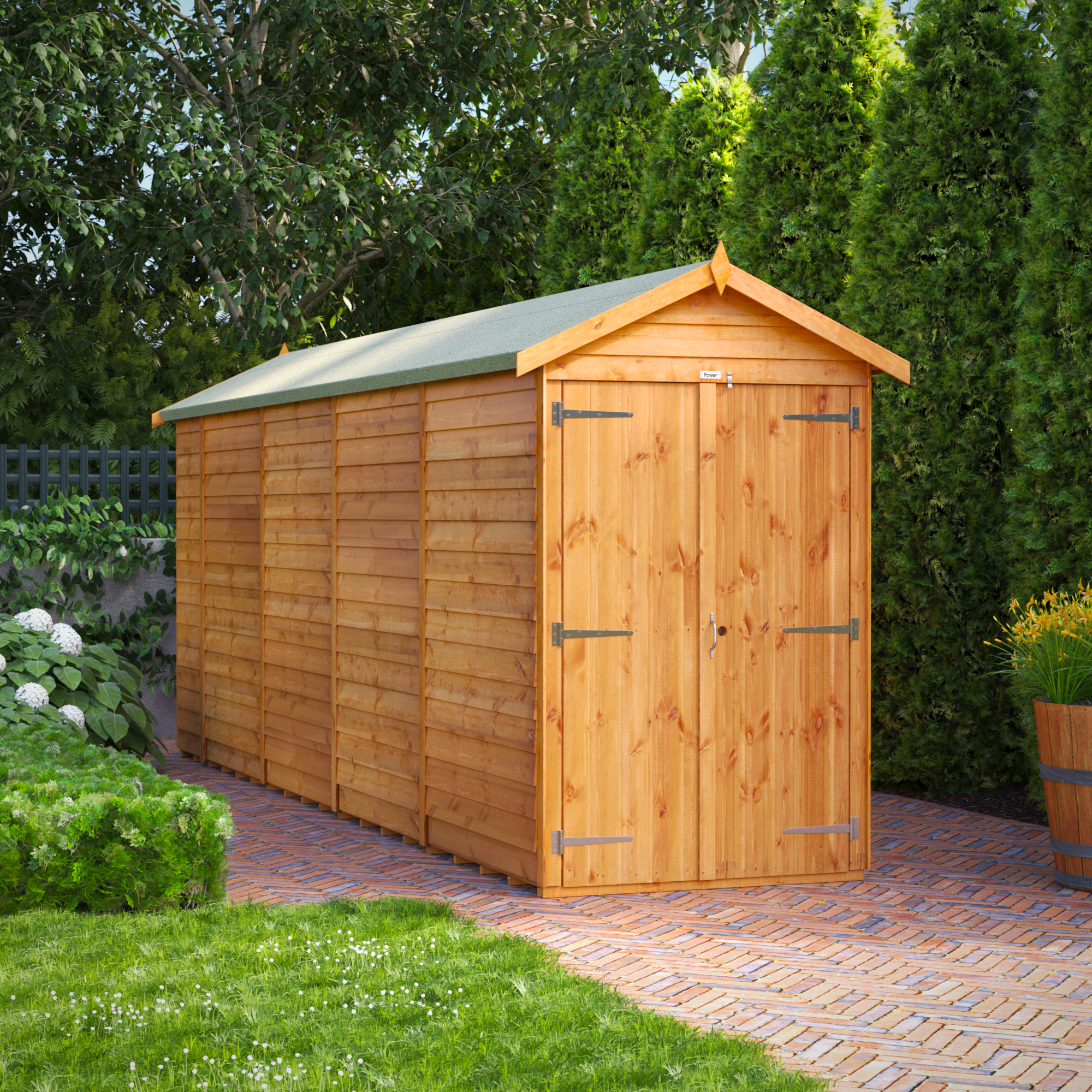 Powersheds Double Door Apex Overlap Dip Treated Windowless Shed - 18 x 4ft