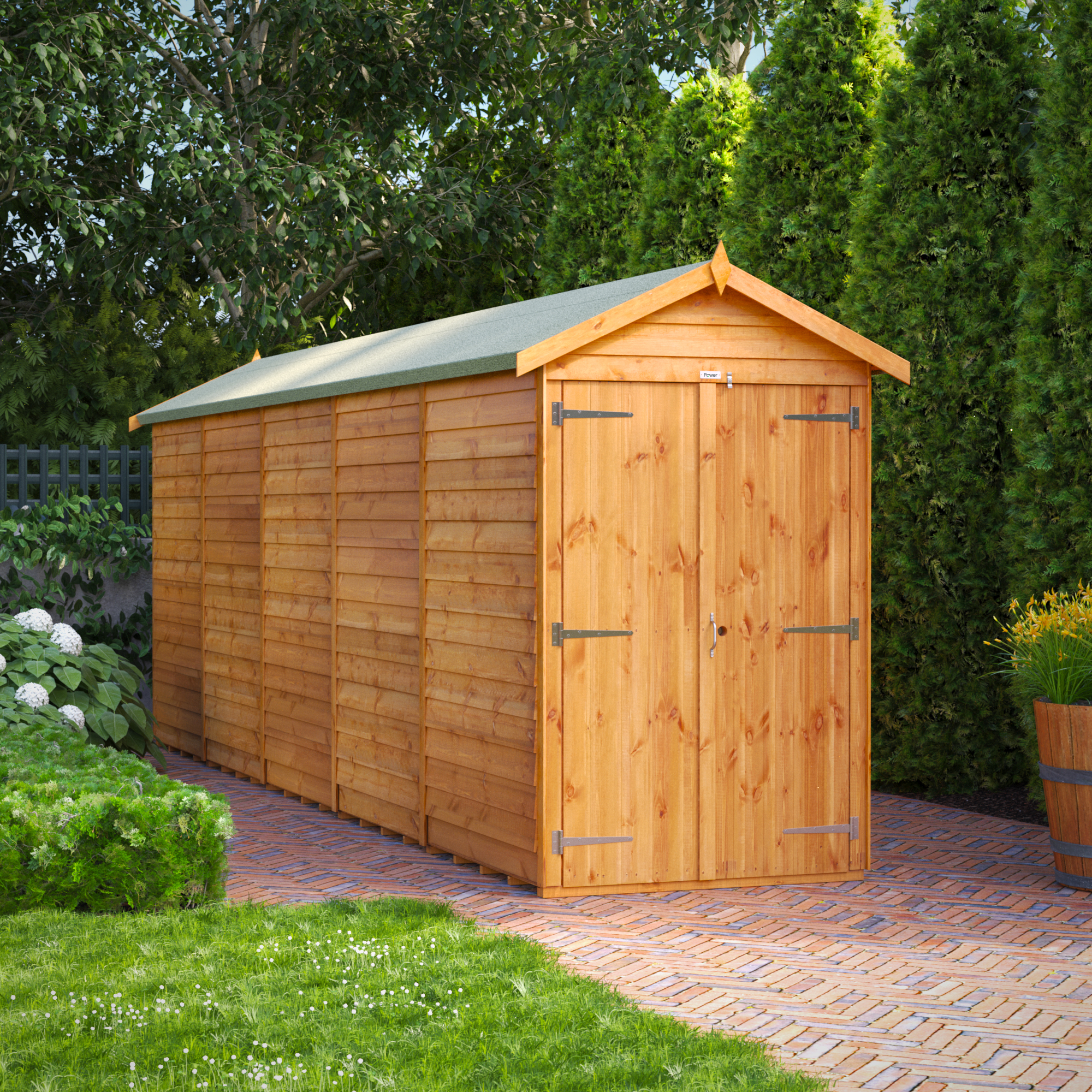 Powersheds Double Door Apex Overlap Dip Treated Windowless Shed - 20 x 4ft