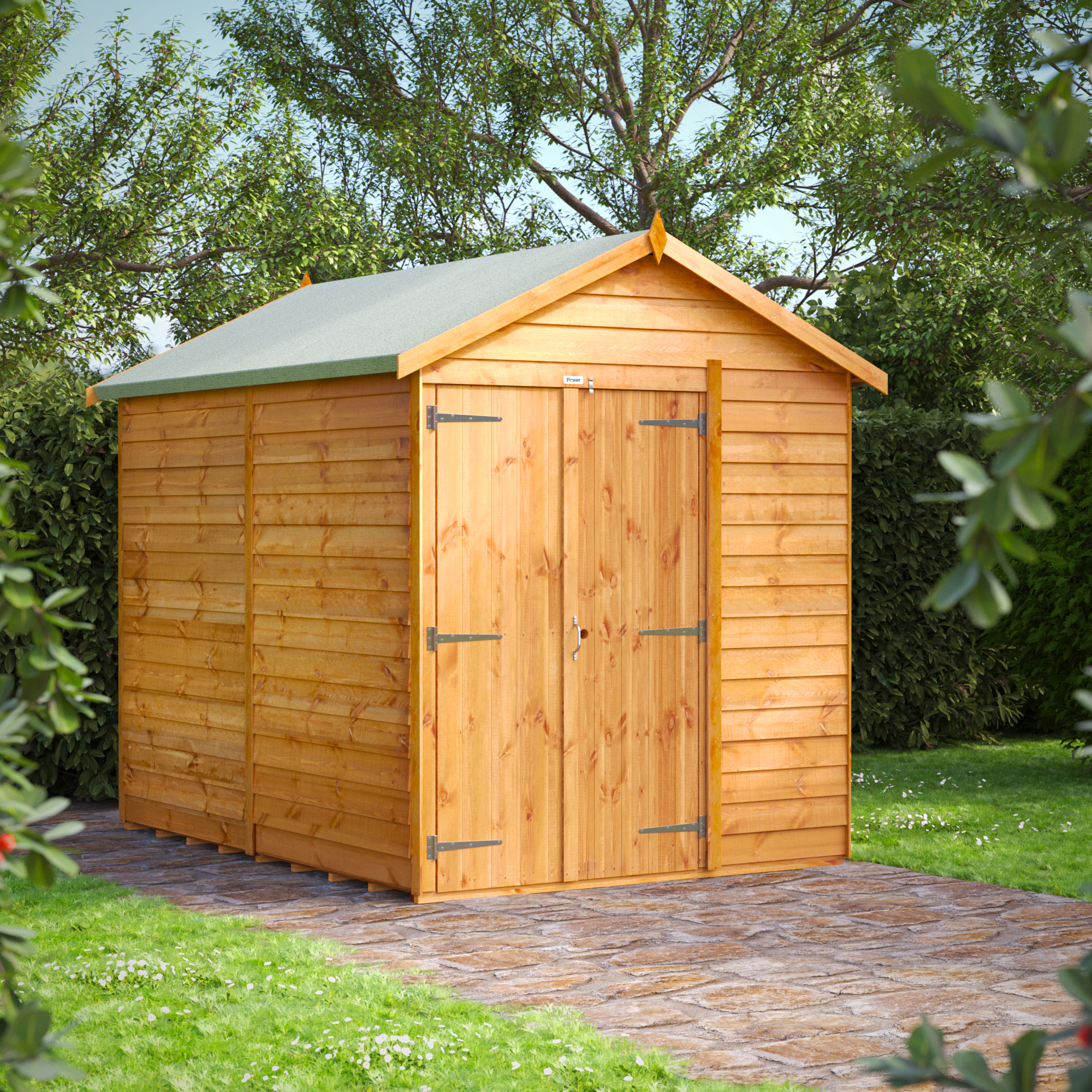 Powersheds Double Door Apex Overlap Dip Treated Windowless Shed - 8 x 6ft