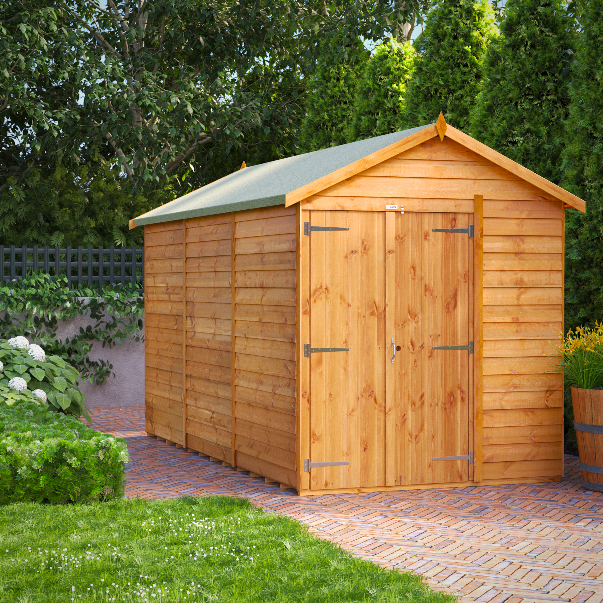 Powersheds Double Door Apex Overlap Dip Treated Windowless Shed - 12 x 6ft