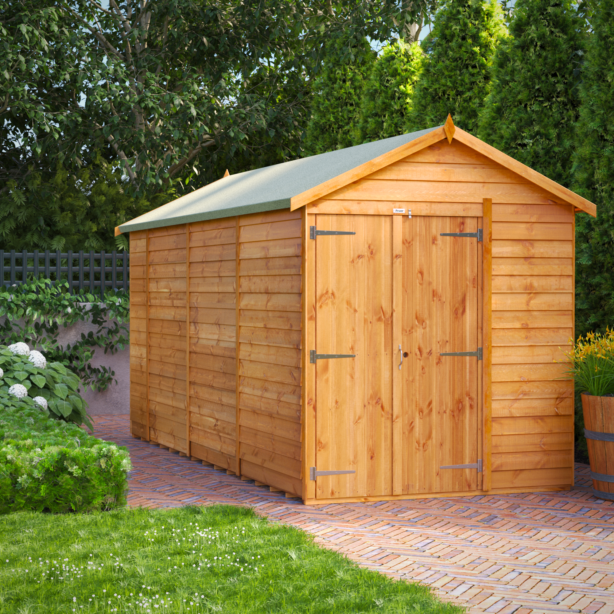 Powersheds Double Door Apex Overlap Dip Treated Windowless Shed - 14 x 6ft