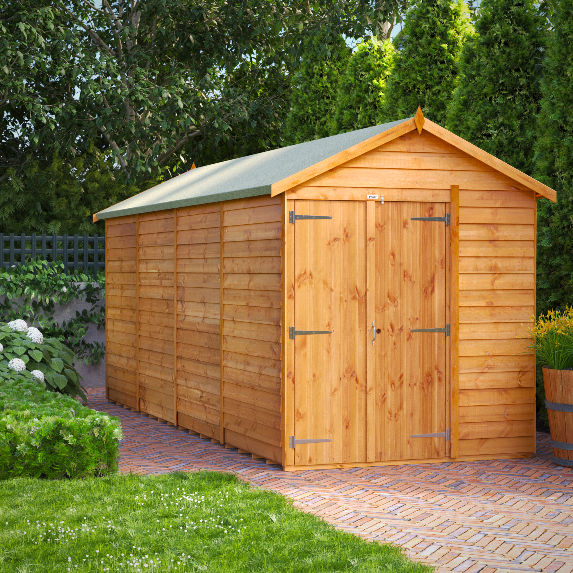 Powersheds Double Door Apex Overlap Dip Treated Windowless Shed - 16 x 6ft