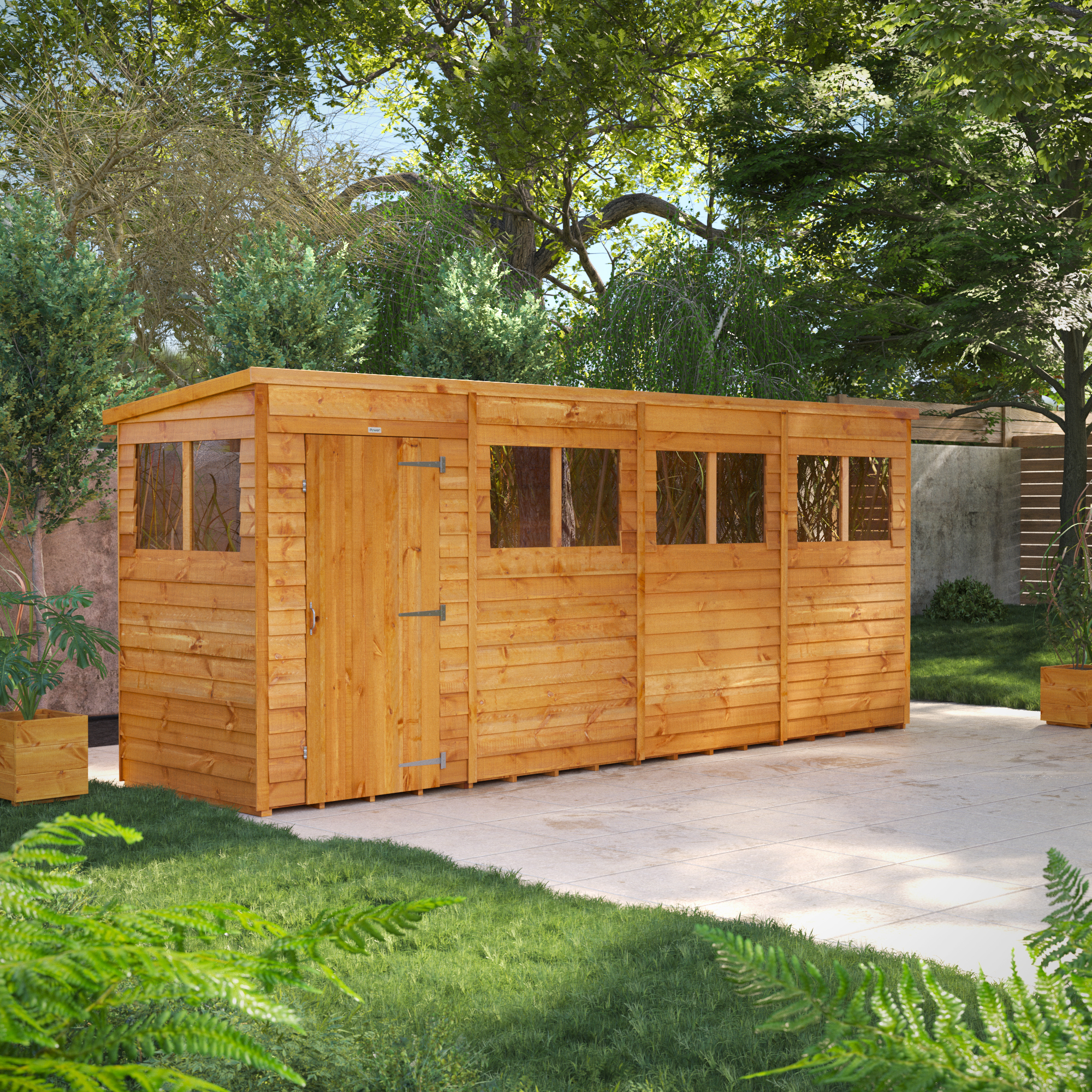 Powersheds Pent Overlap Dip Treated Shed - 16 x 4ft