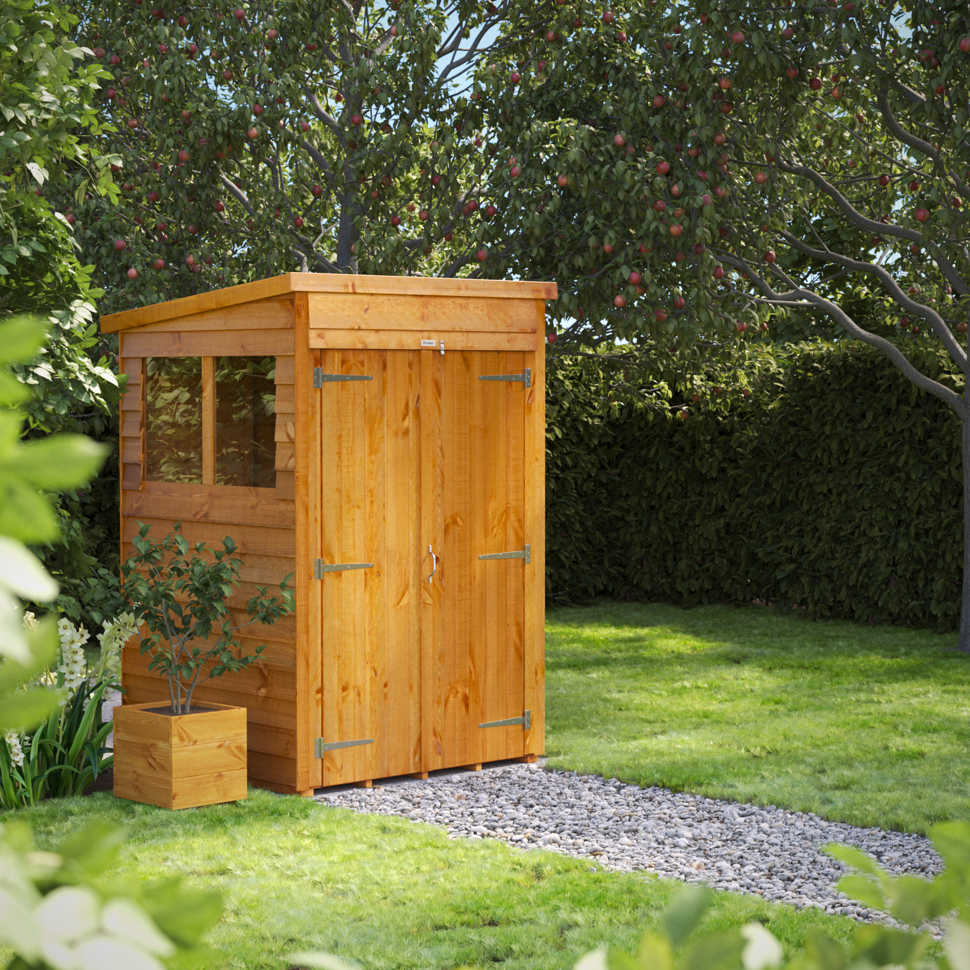 Powersheds Double Door Pent Overlap Dip Treated Shed - 4 x 4ft