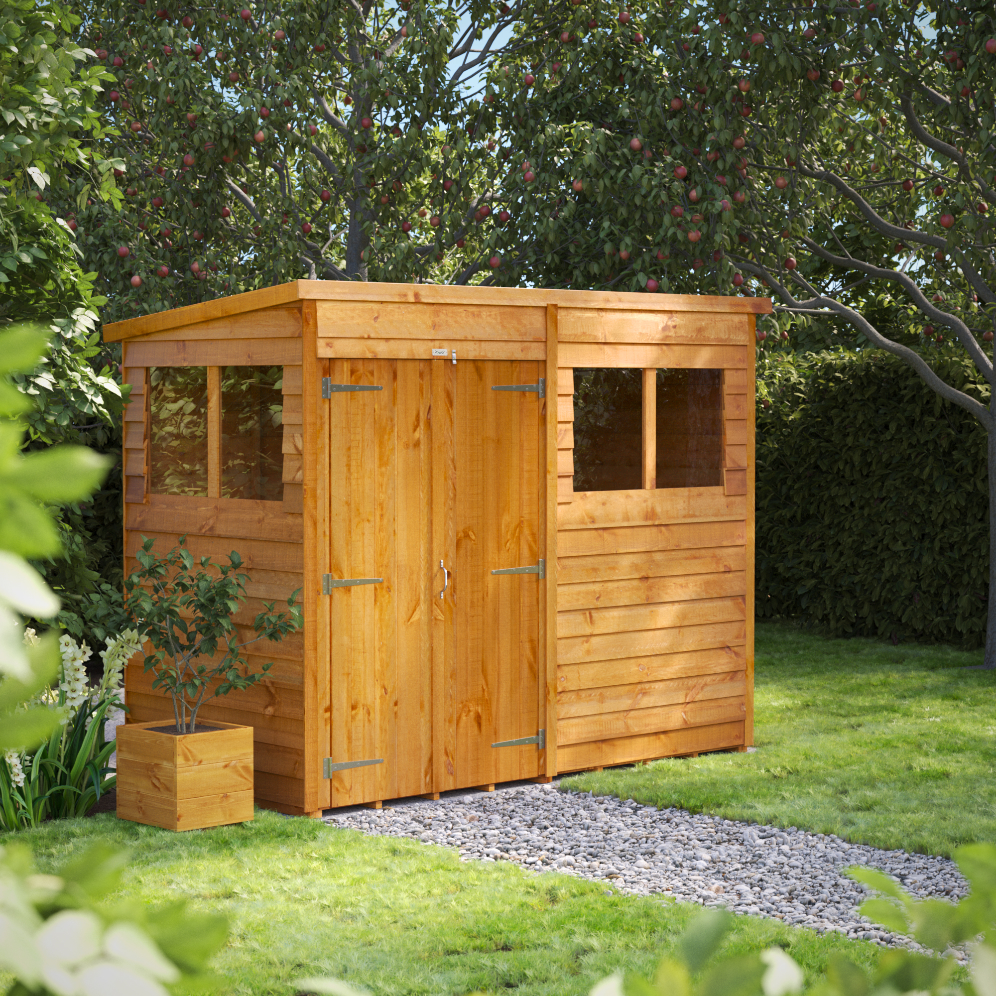 Image of Power Sheds 8 x 4ft Double Door Pent Overlap Dip Treated Shed