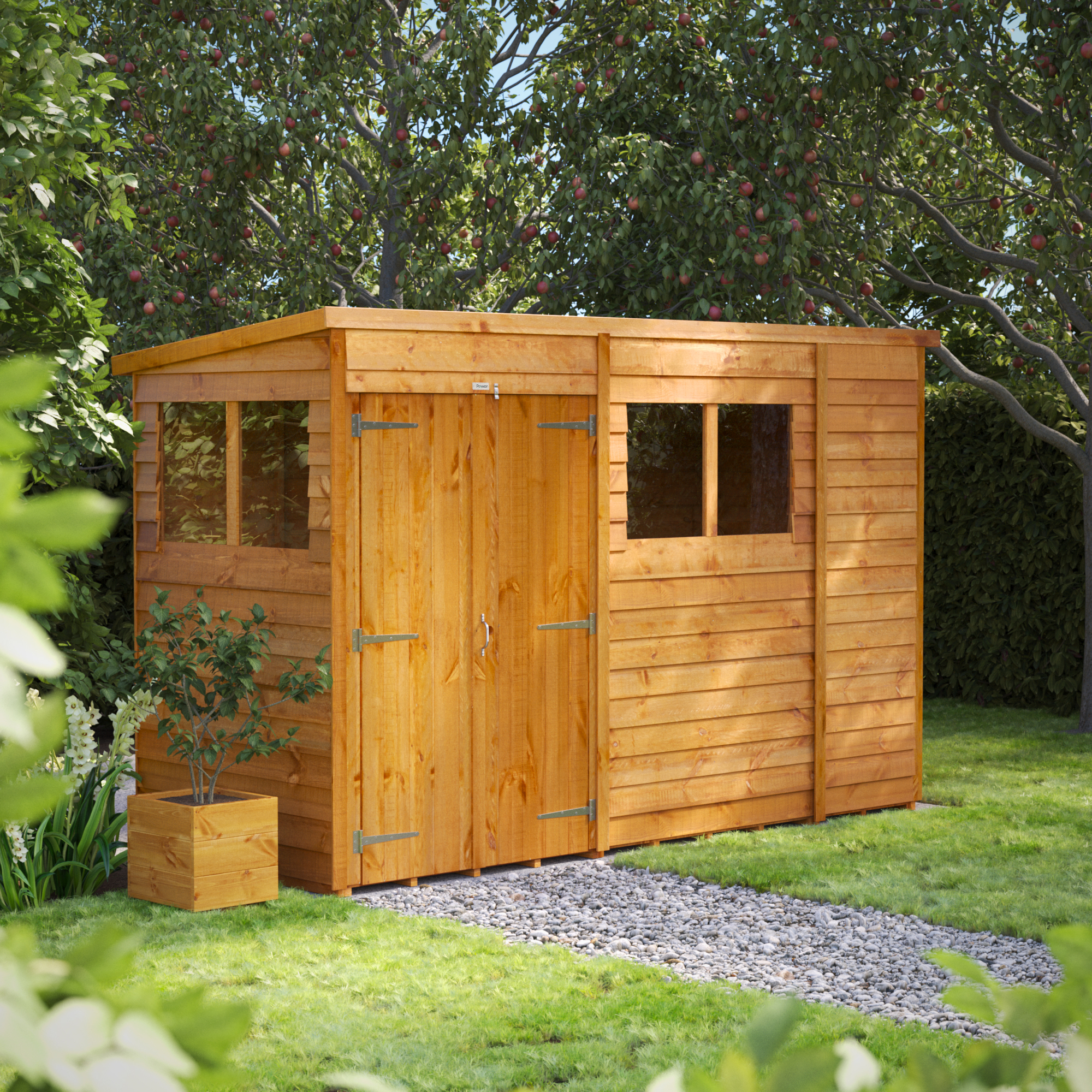 Image of Power Sheds 10 x 4ft Double Door Pent Overlap Dip Treated Shed