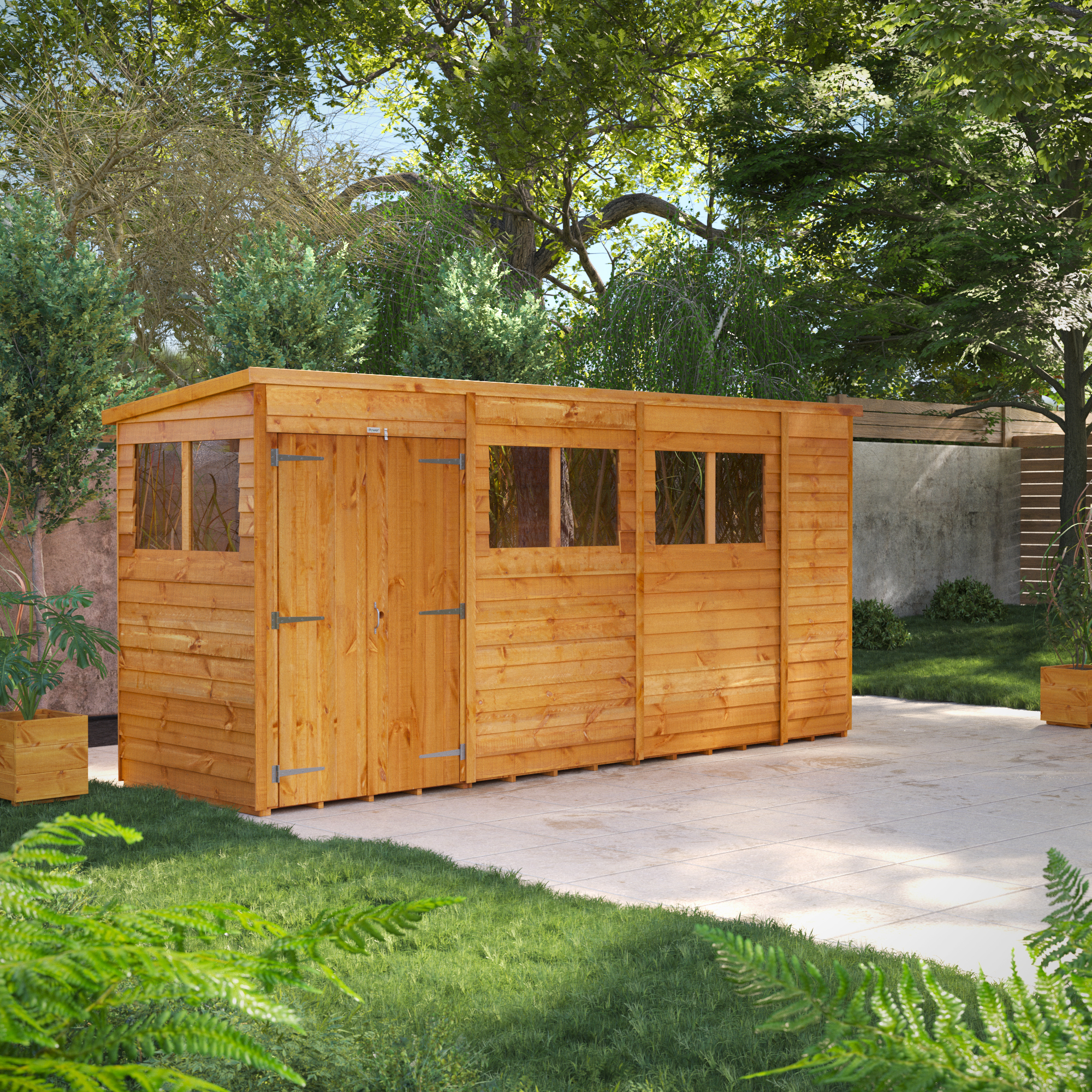 Powersheds Double Door Pent Overlap Dip Treated Shed - 14 x 4ft