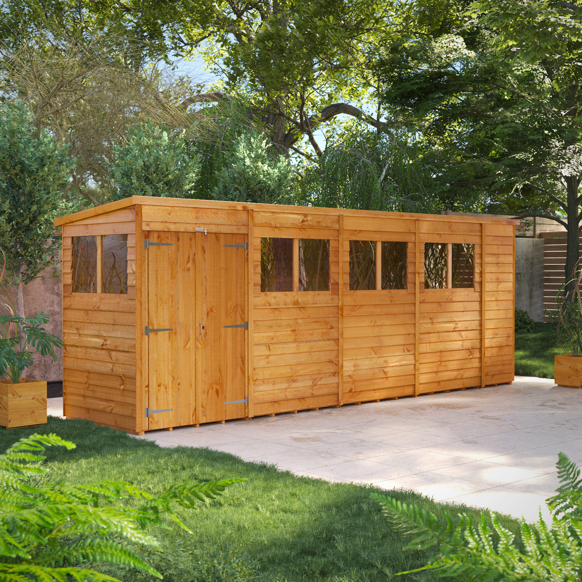 Powersheds Double Door Pent Overlap Dip Treated Shed - 18 x 4ft