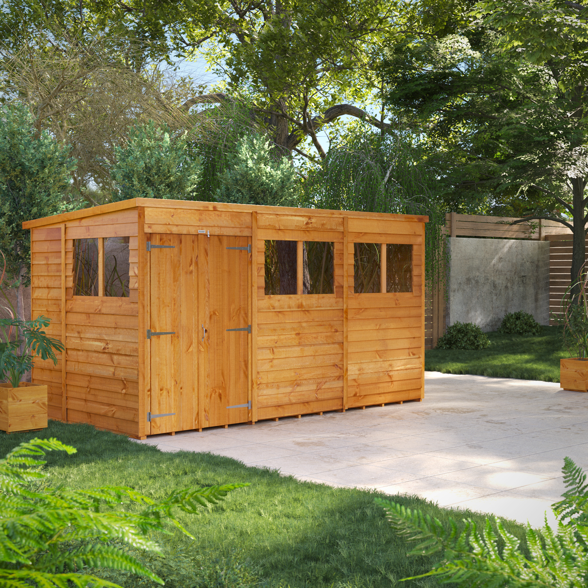 Powersheds Double Door Pent Overlap Dip Treated Shed - 12 x 6ft