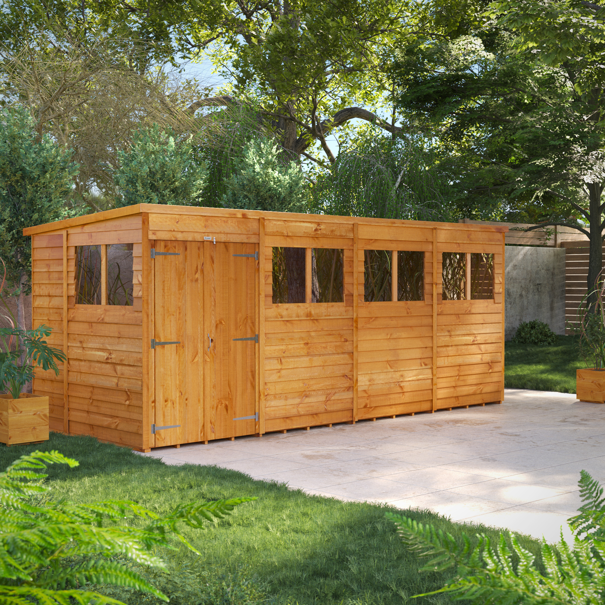 Image of Power Sheds 16 x 6ft Double Door Pent Overlap Dip Treated Shed
