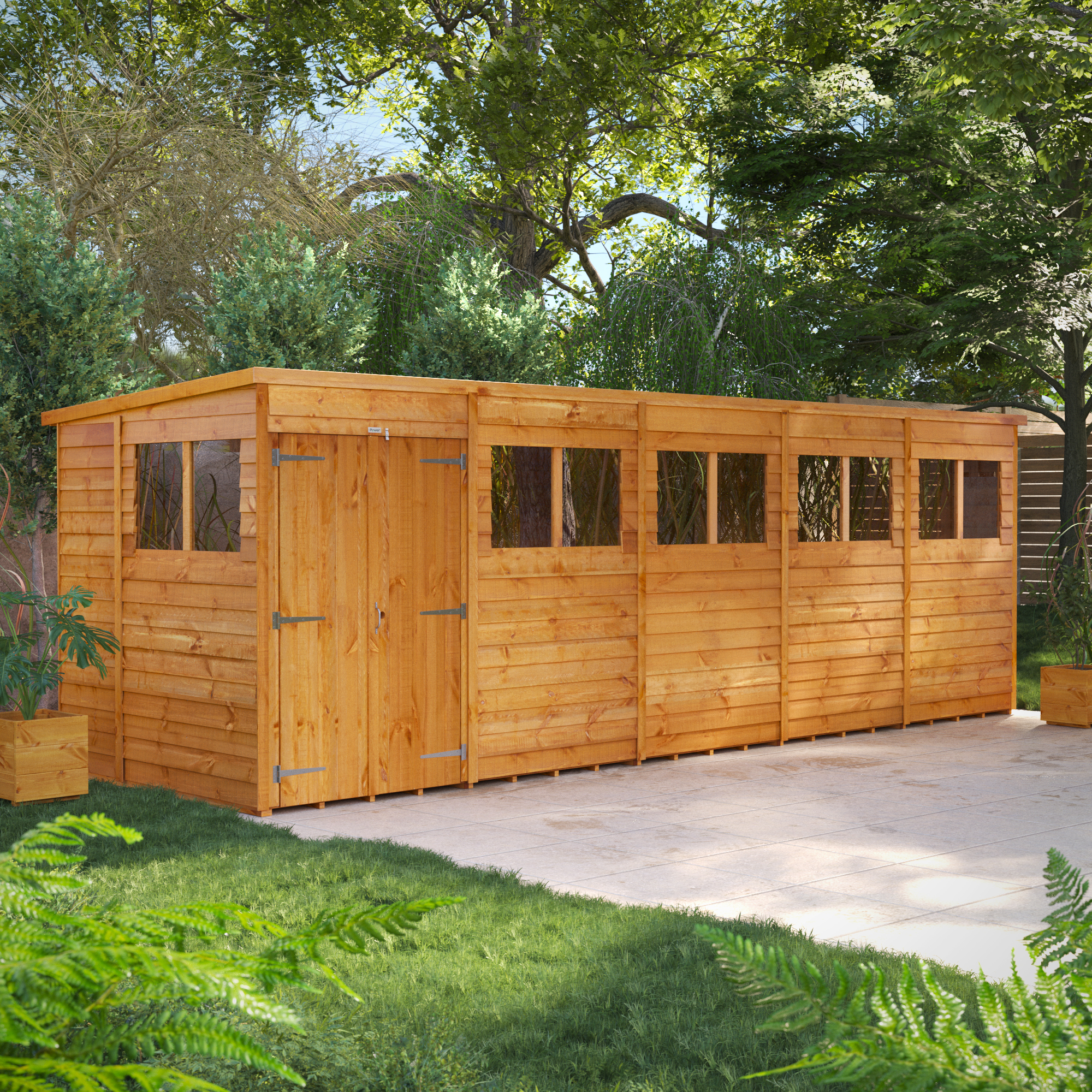 Image of Power Sheds 20 x 6ft Double Door Pent Overlap Dip Treated Shed