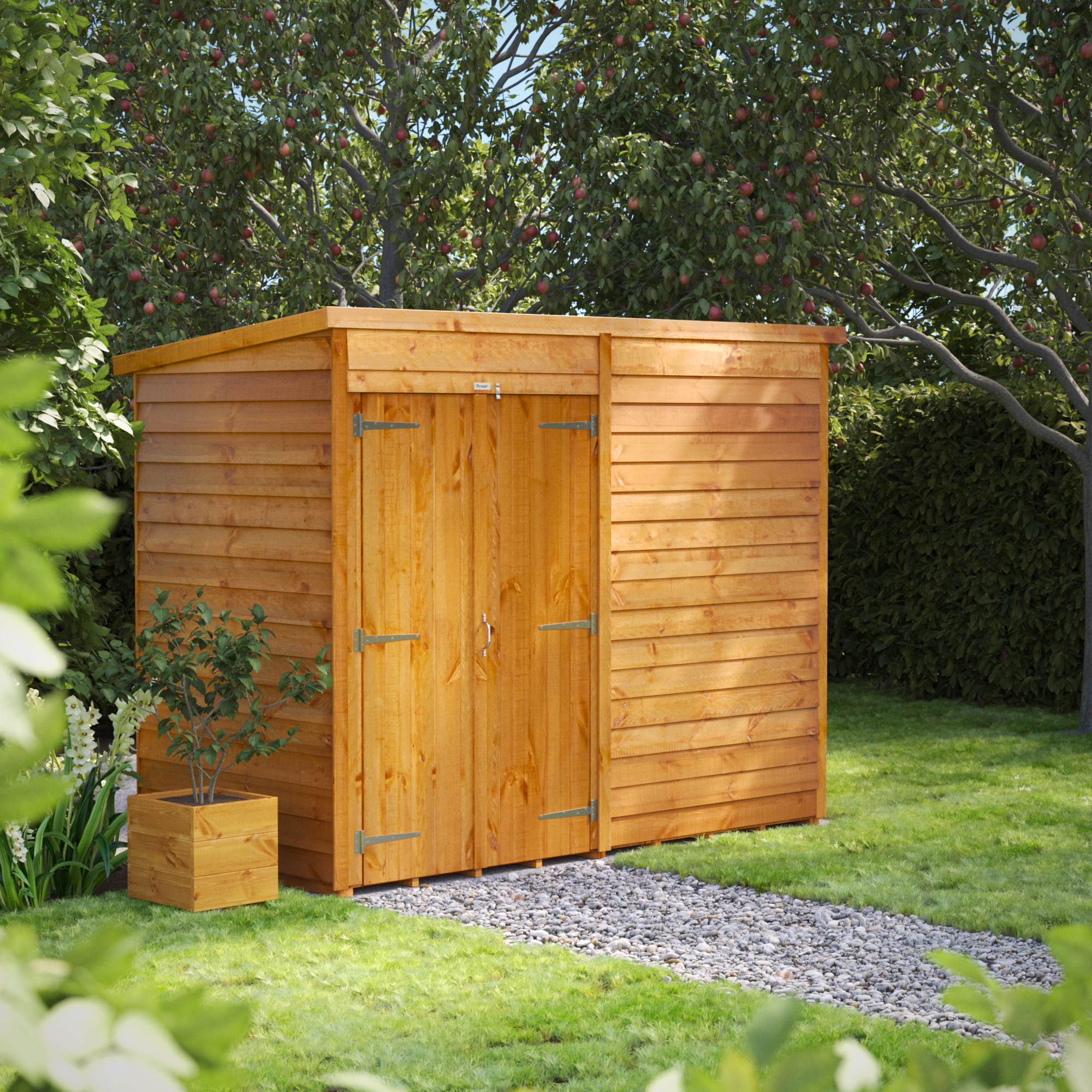 Power Sheds 8 x 4ft Double Door Pent Overlap Dip Treated Windowless Shed