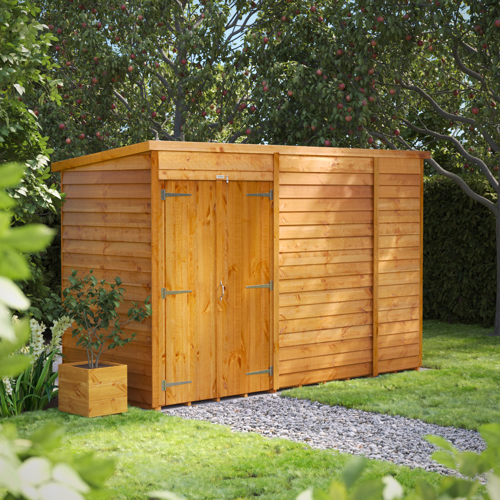 Image of Power Sheds 10 x 4ft Double Door Pent Overlap Dip Treated Windowless Shed