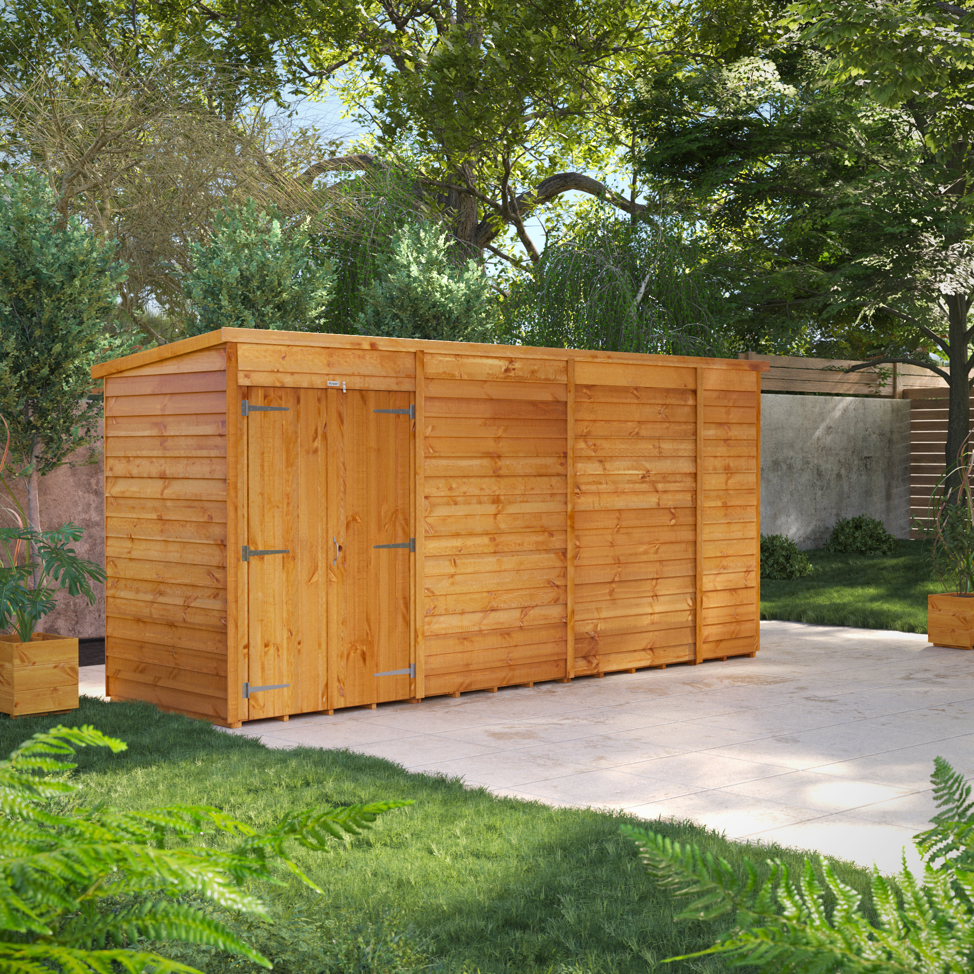 Power Sheds 14 x 4ft Double Door Pent Overlap Dip Treated Windowless Shed