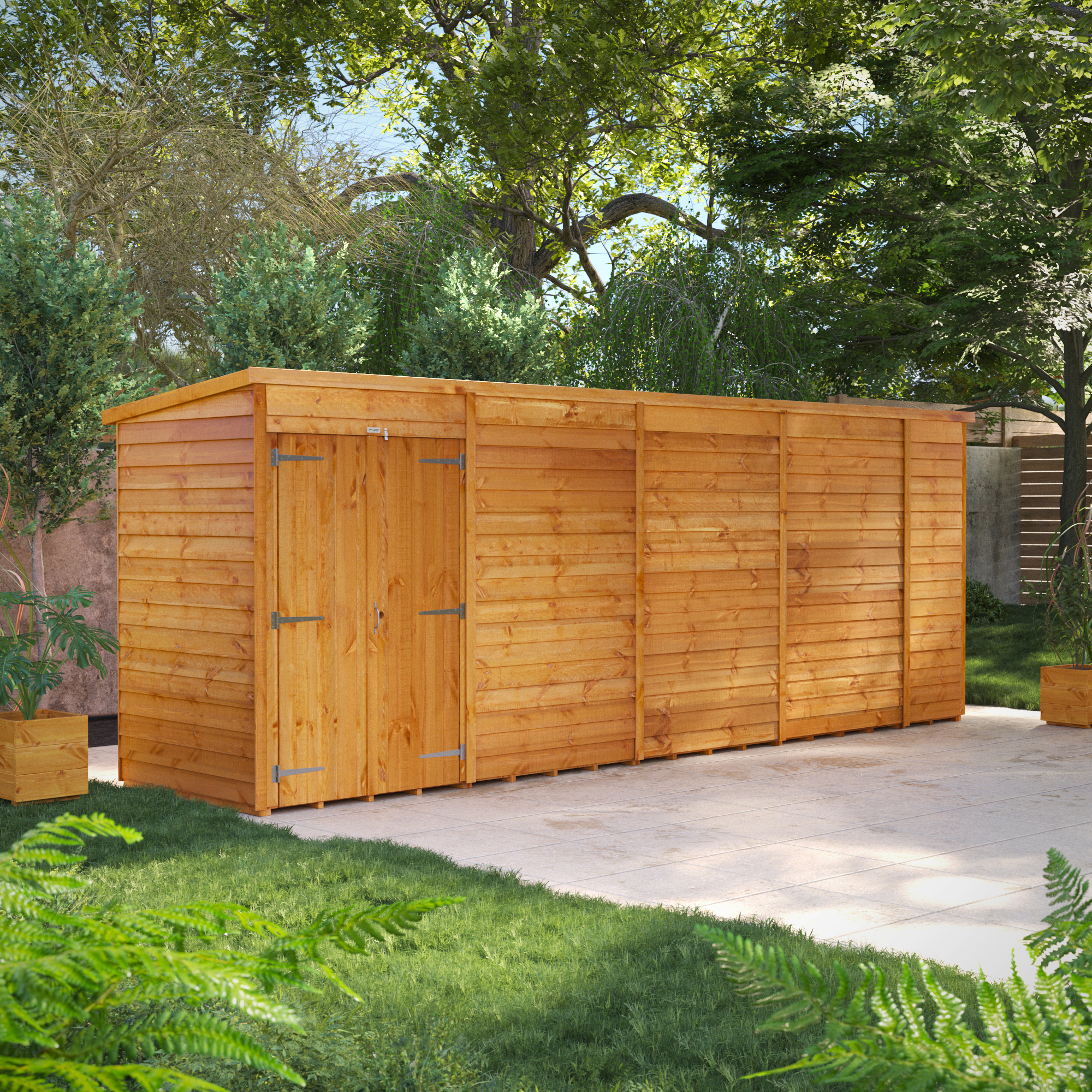 Image of Power Sheds 18 x 4ft Double Door Pent Overlap Dip Treated Windowless Shed