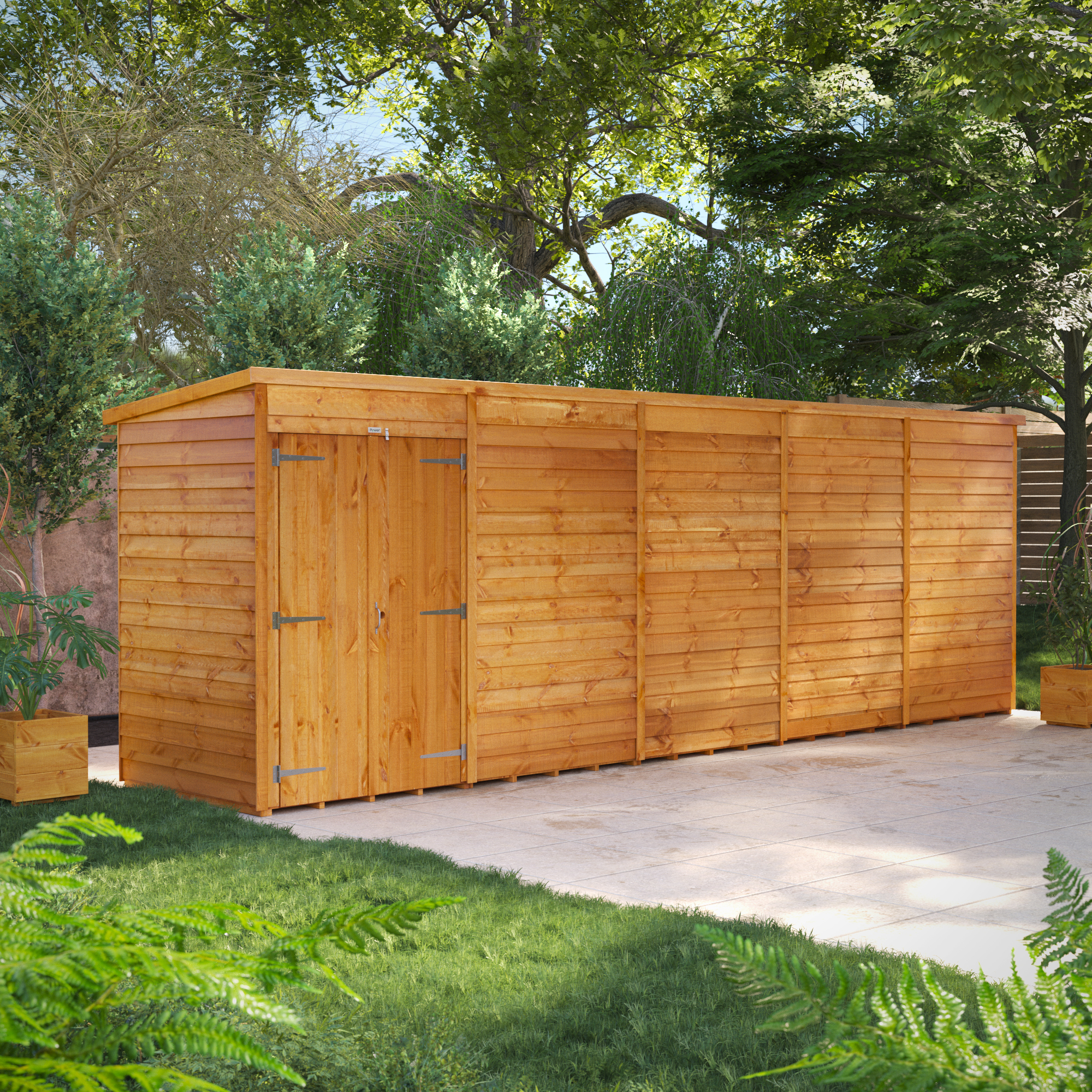 Powersheds Double Door Pent Overlap Dip Treated Windowless Shed - 20 x 4ft