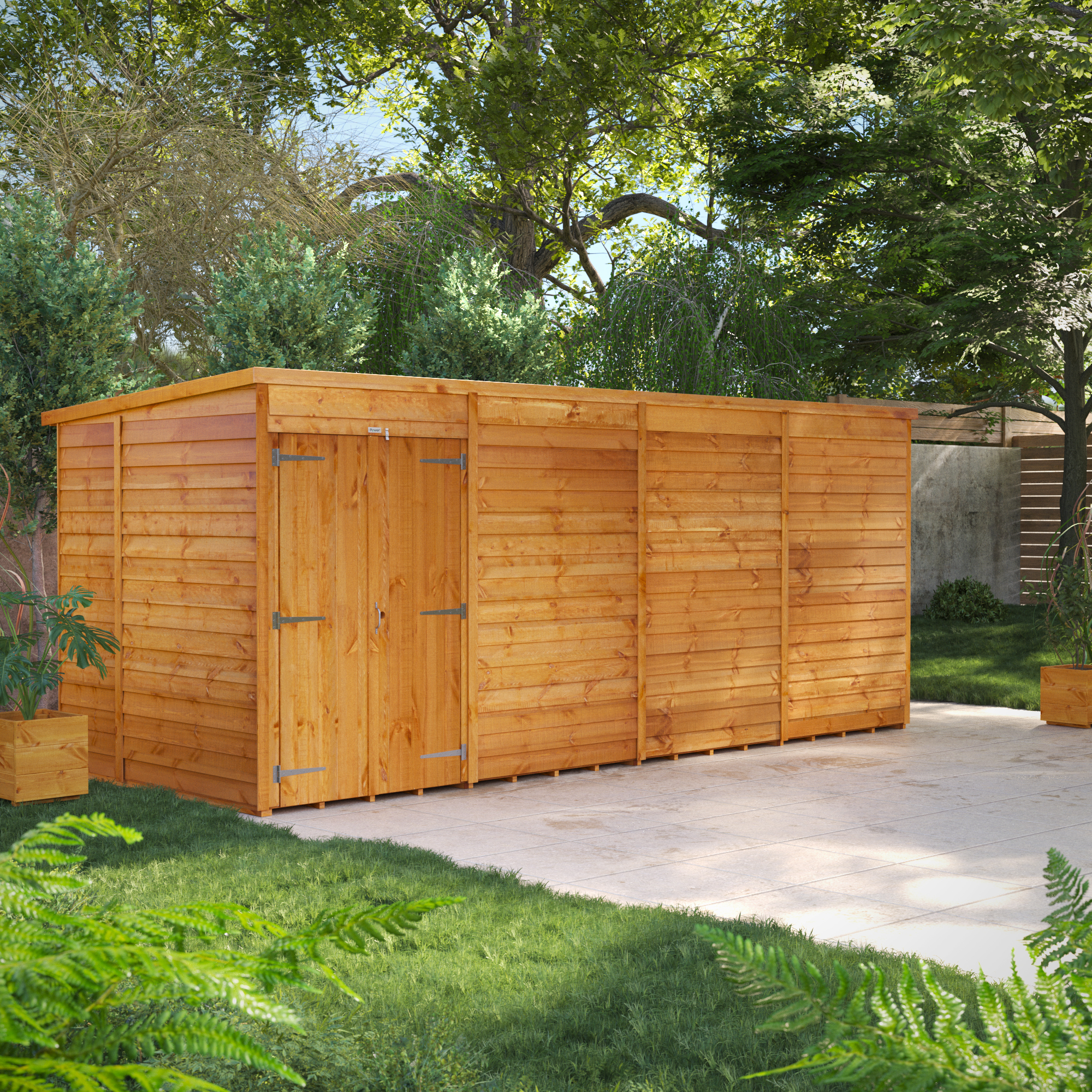 Image of Power Sheds 16 x 6ft Double Door Pent Overlap Dip Treated Windowless Shed