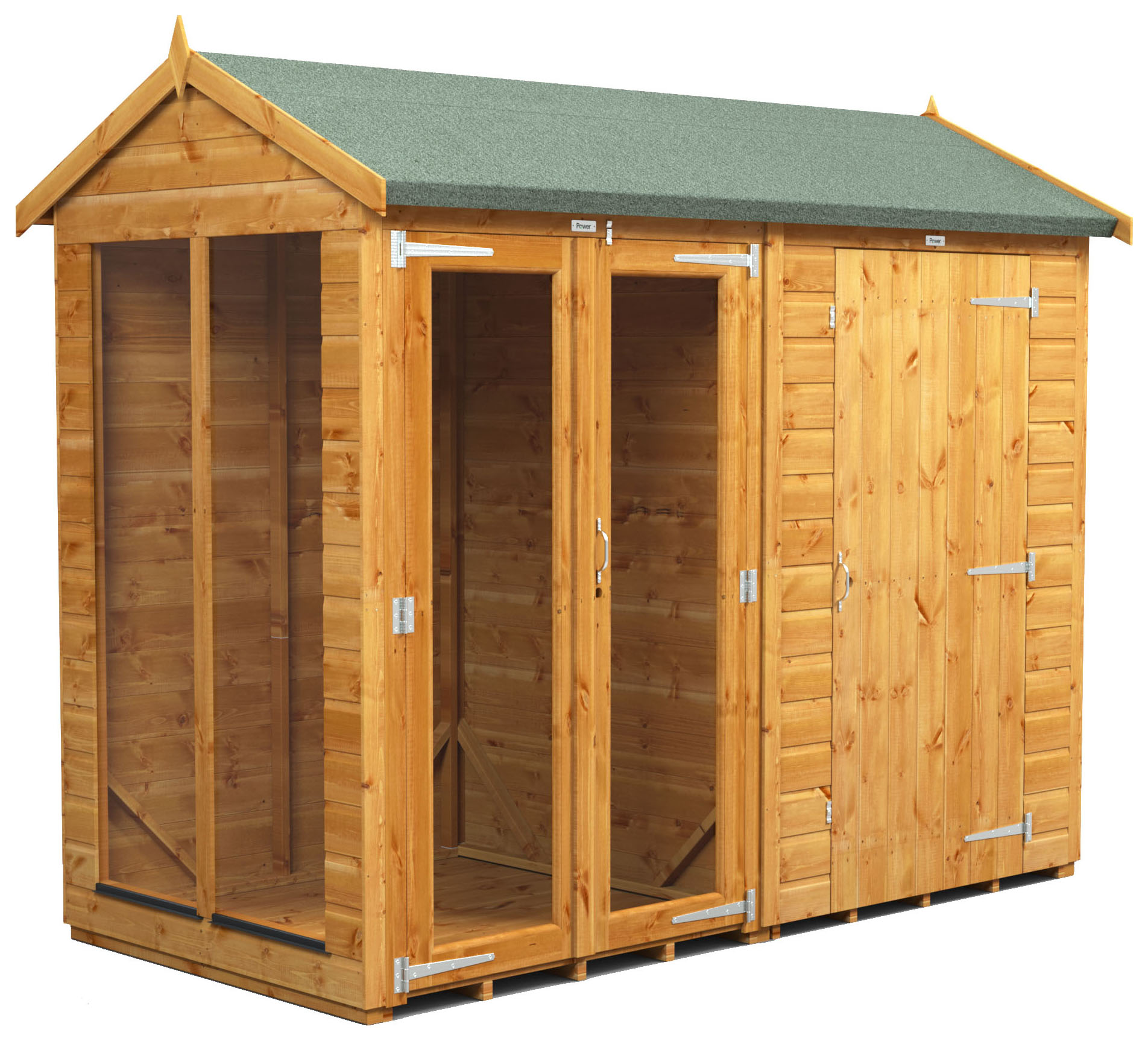 Image of Power Sheds 8 x 4ft Apex Shiplap Dip Treated Summerhouse - Including 4ft Side Store