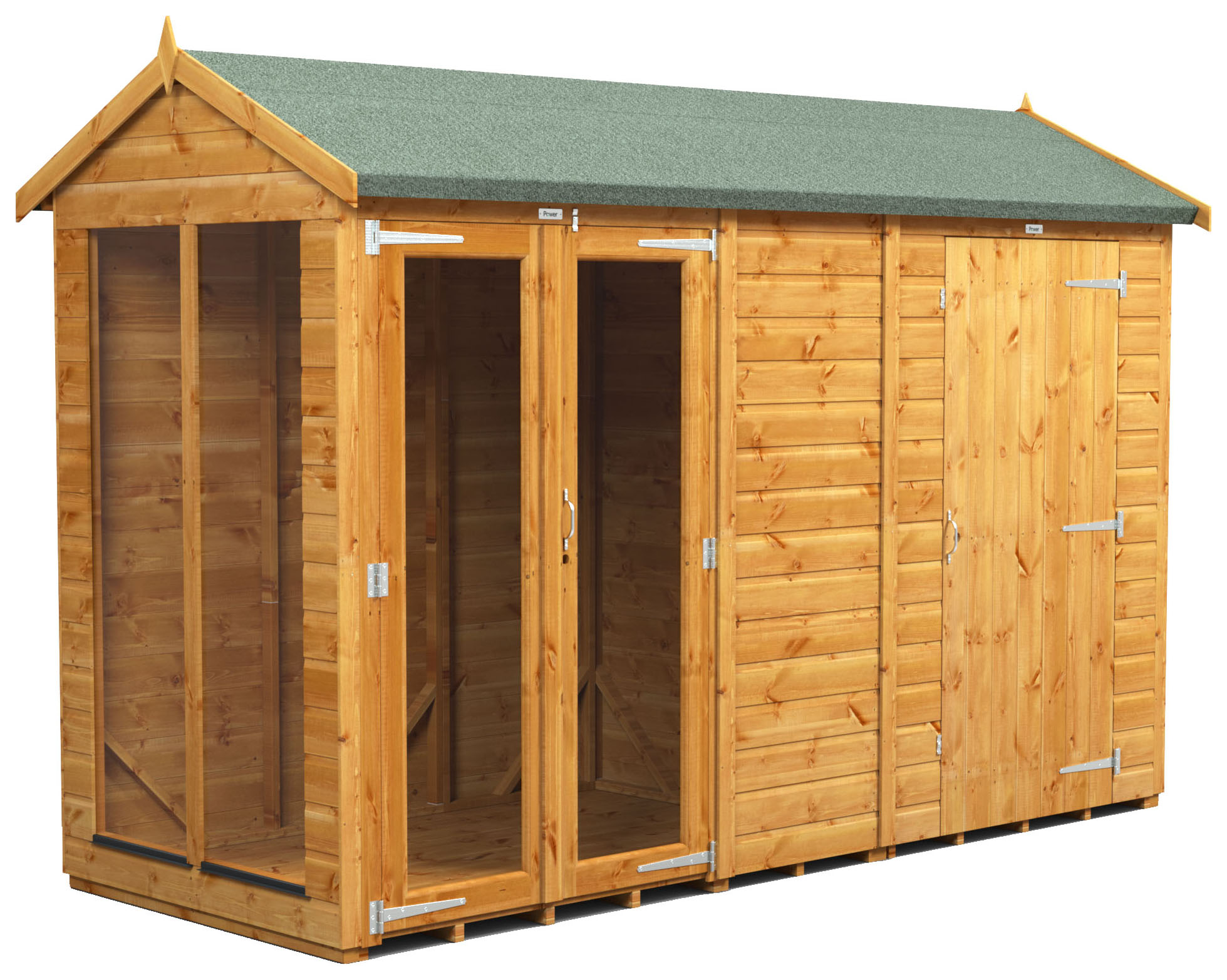 Image of Power Sheds 10 x 4ft Apex Shiplap Dip Treated Summerhouse - Including 4ft Side Store