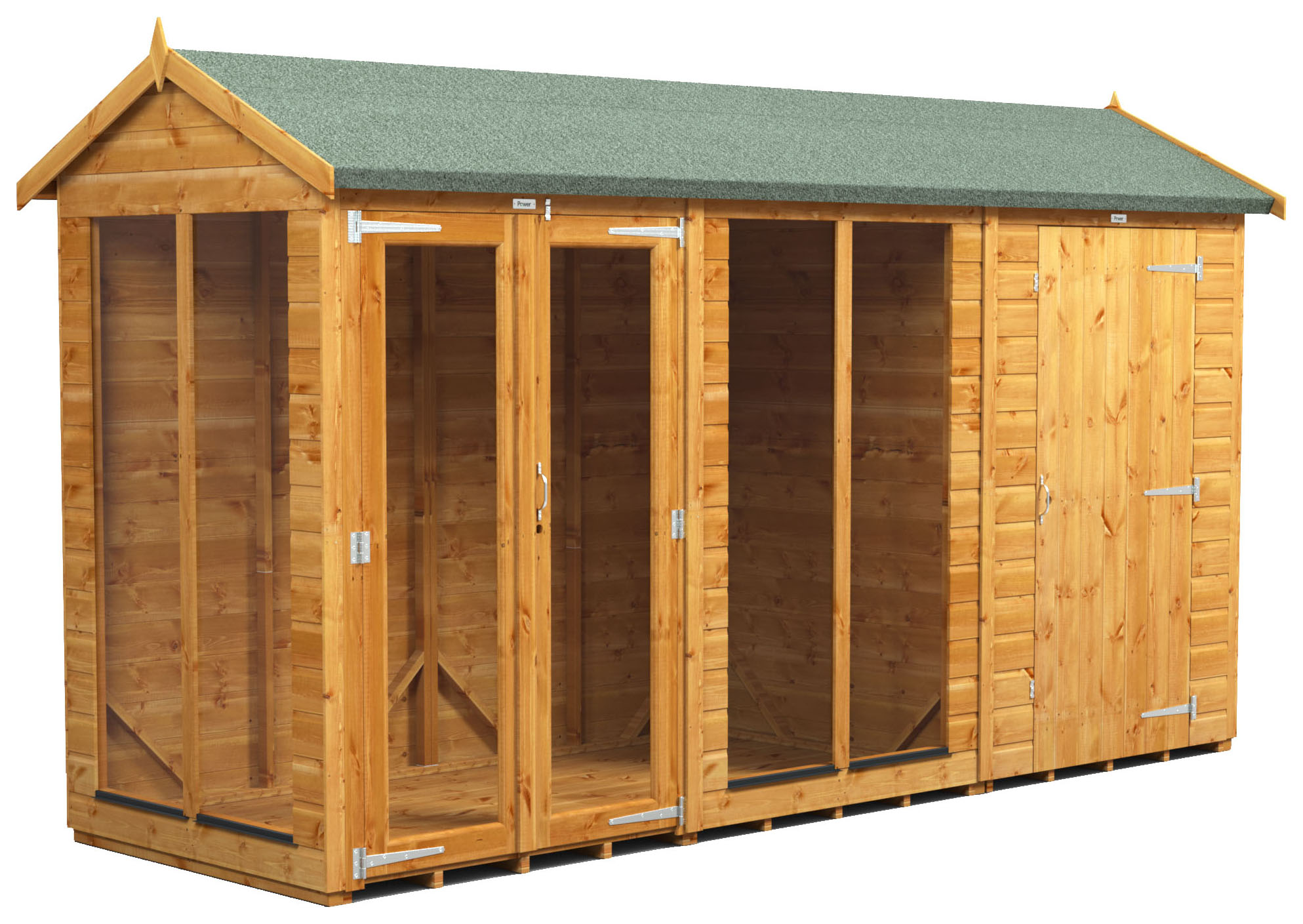 Image of Power Sheds 12 x 4ft Apex Shiplap Dip Treated Summerhouse - Including 4ft Side Store