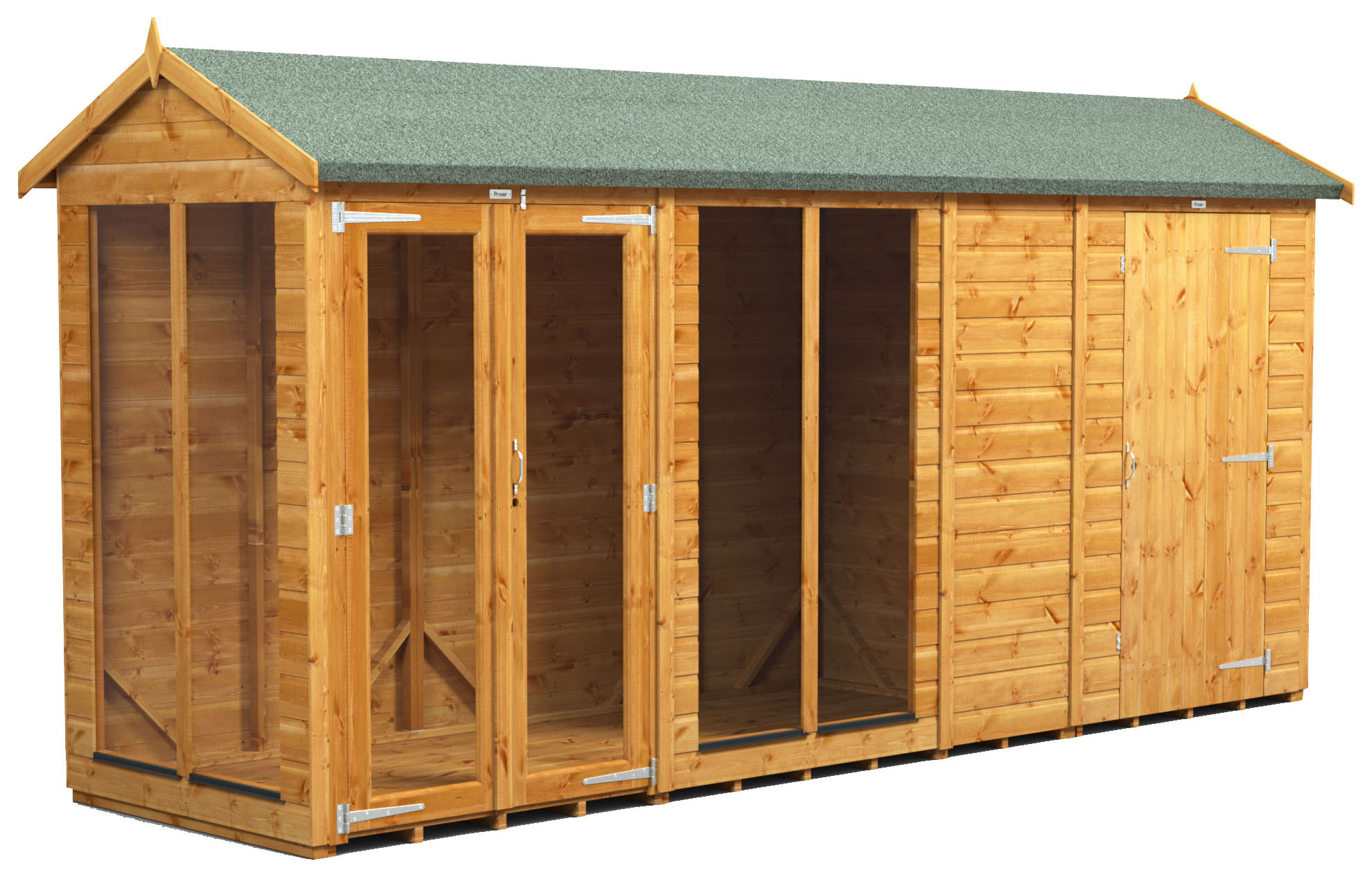 Image of Power Sheds 14 x 4ft Apex Shiplap Dip Treated Summerhouse - Including 4ft Side Store