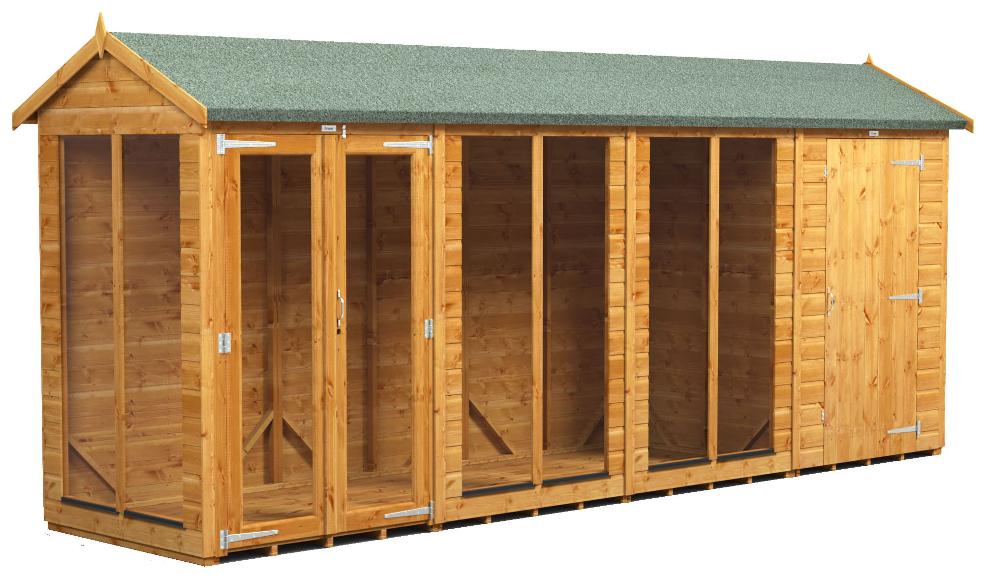 Image of Power Sheds 16 x 4ft Apex Shiplap Dip Treated Summerhouse - Including 4ft Side Store