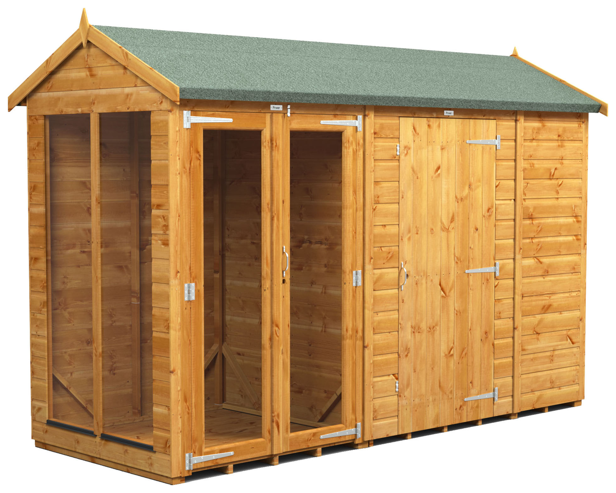 Image of Power Sheds 10 x 4ft Apex Shiplap Dip Treated Summerhouse - Including 6ft Side Store