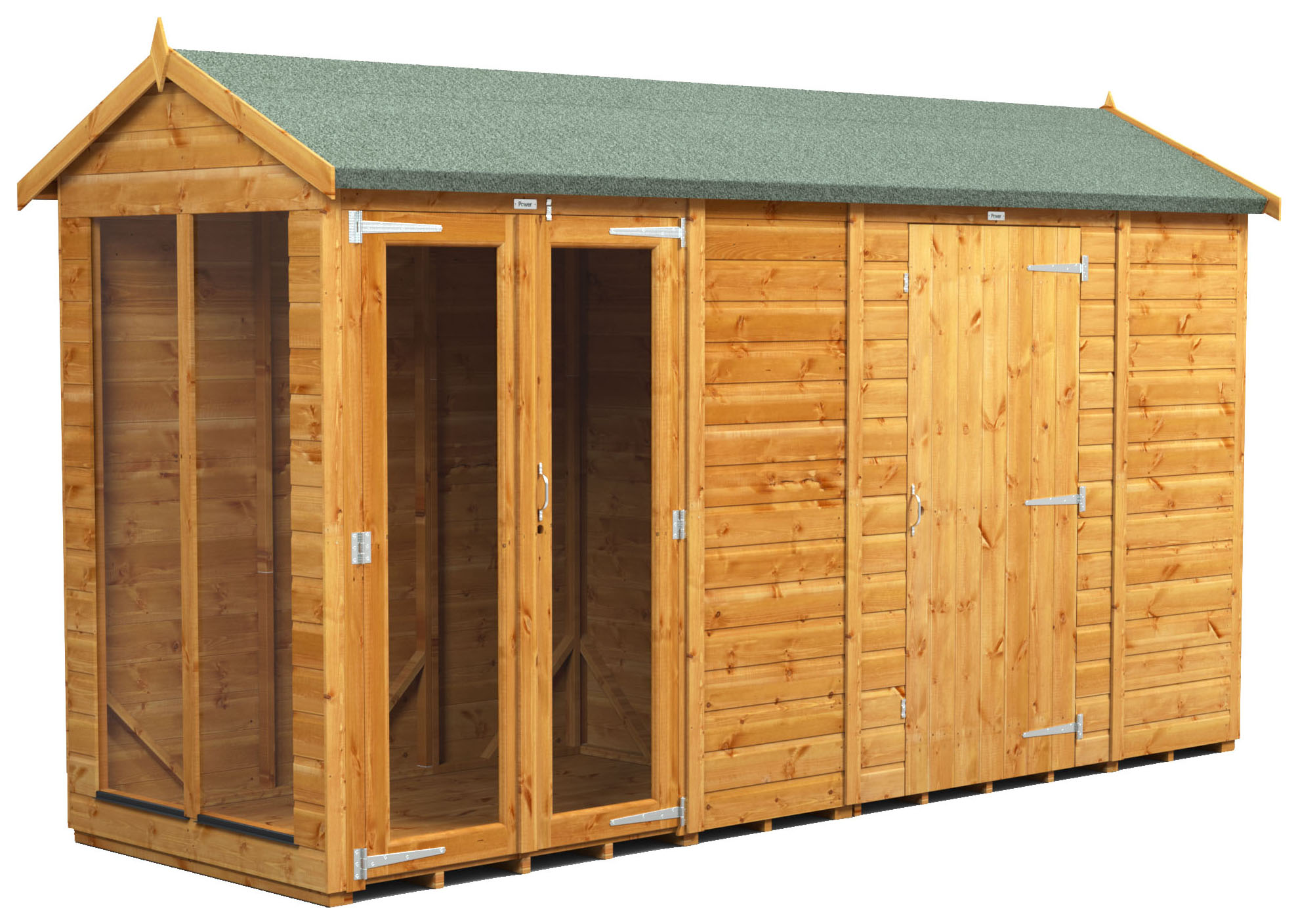 Image of Power Sheds 12 x 4ft Apex Shiplap Dip Treated Summerhouse - Including 6ft Side Store