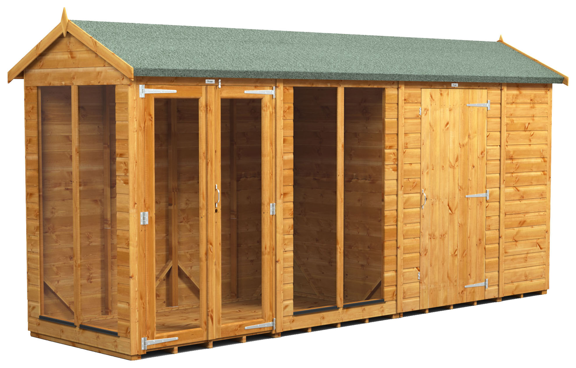 Image of Power Sheds 14 x 4ft Apex Shiplap Dip Treated Summerhouse - Including 6ft Side Store