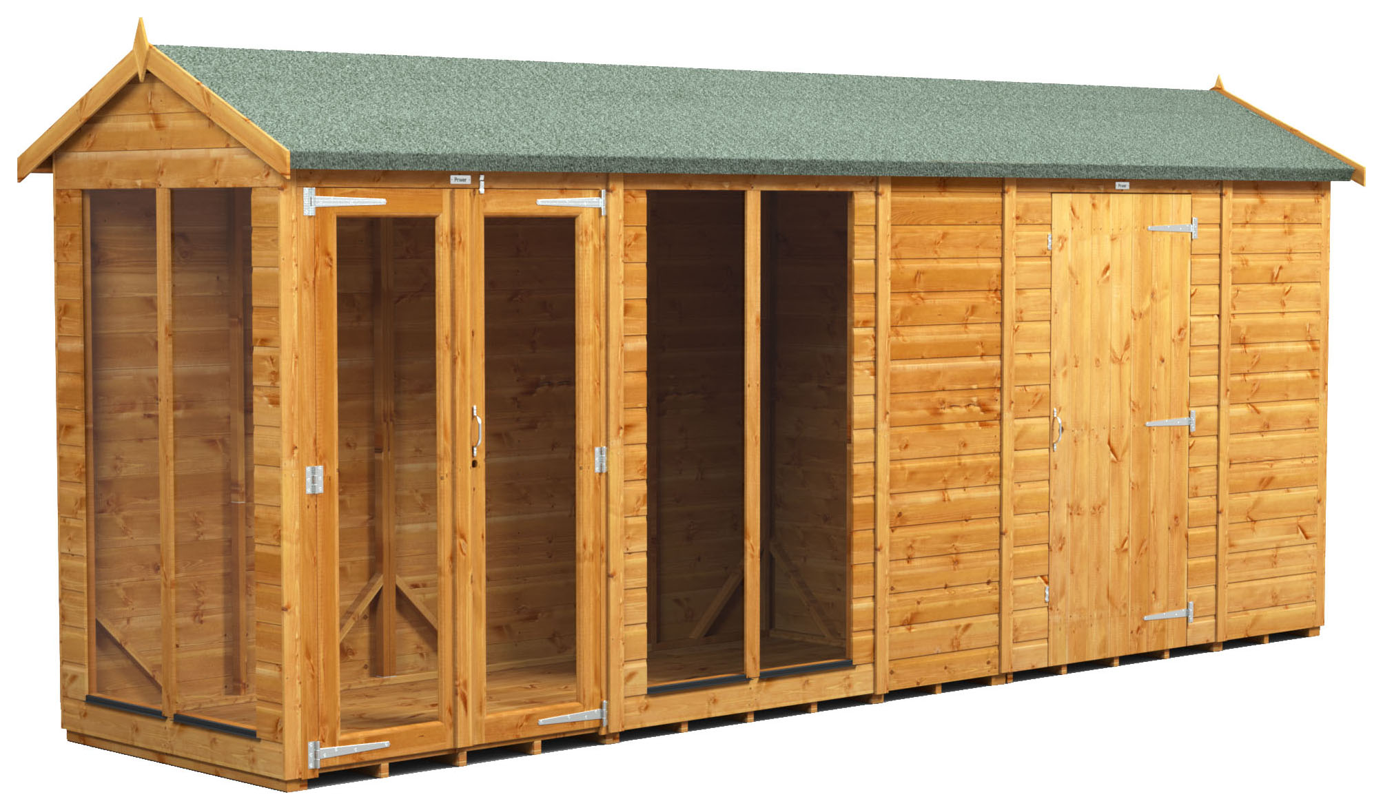 Image of Power Sheds 16 x 4ft Apex Shiplap Dip Treated Summerhouse - Including 6ft Side Store