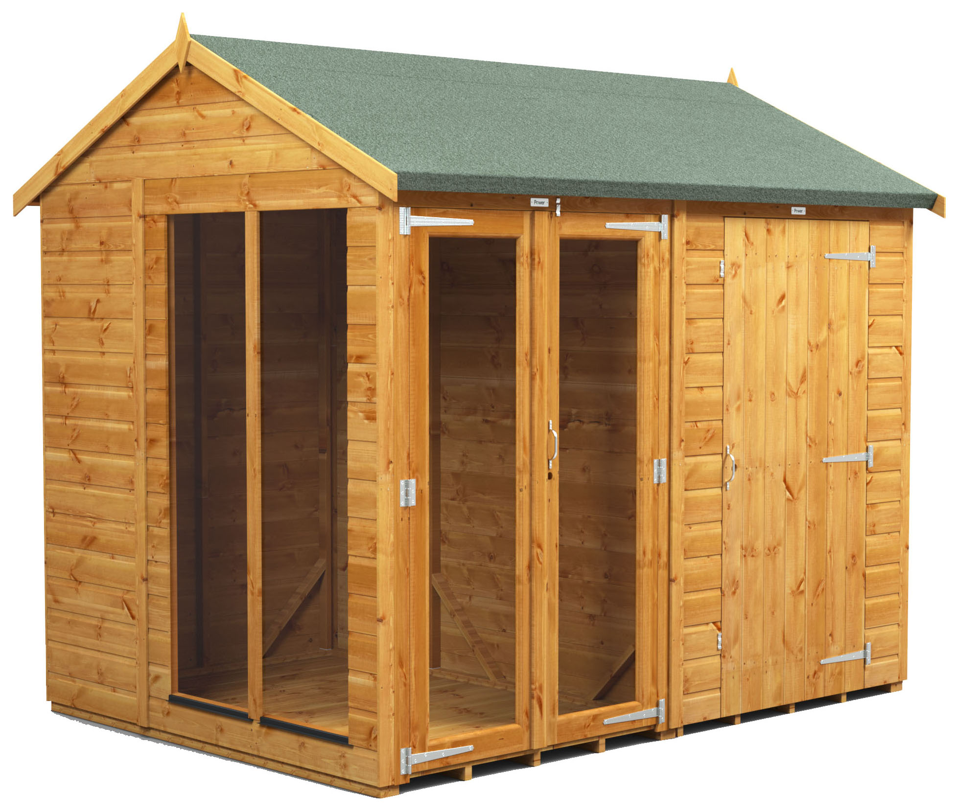 Image of Power Sheds 8 x 6ft Apex Shiplap Dip Treated Summerhouse - Including 4ft Side Store