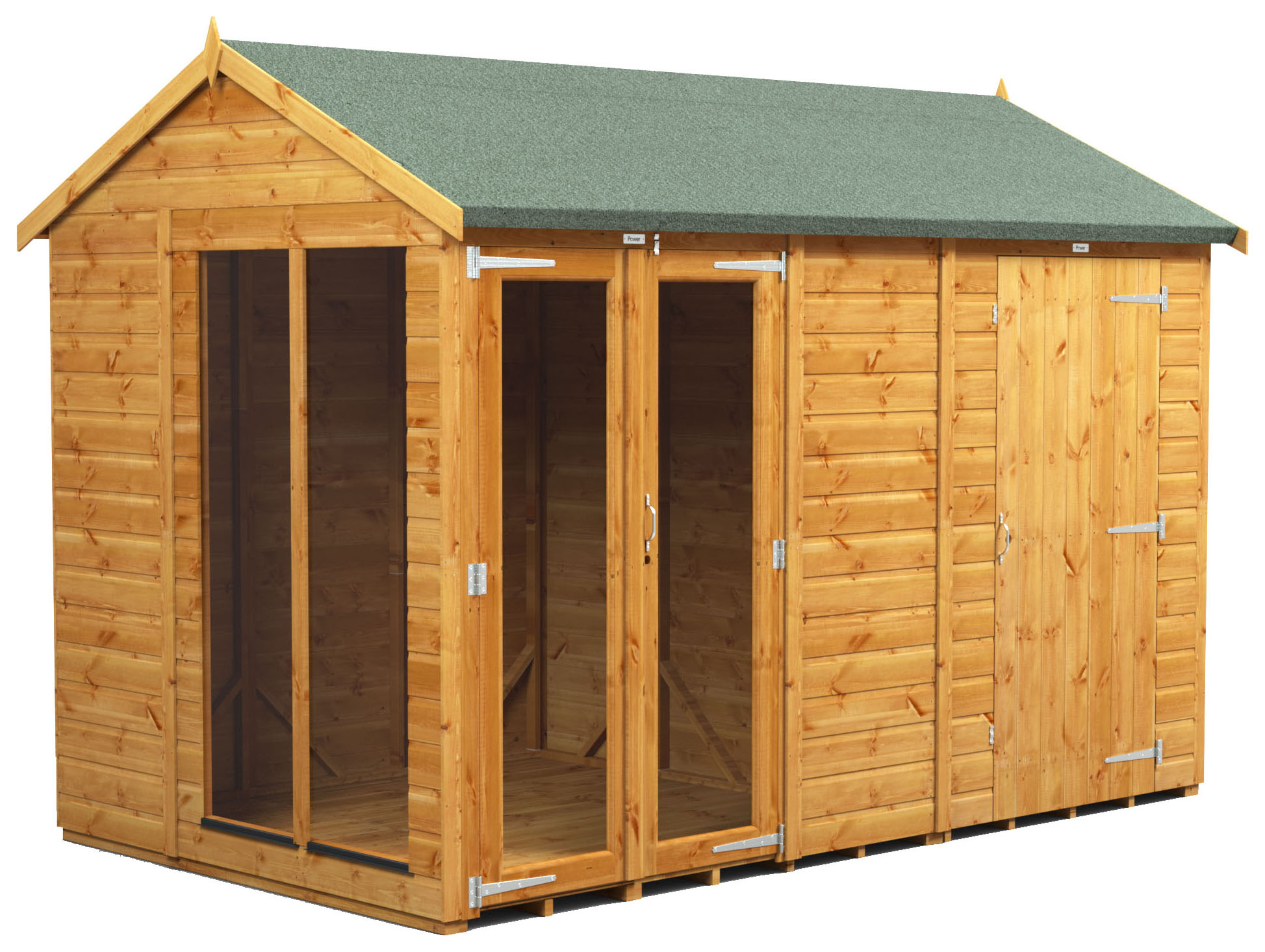 Image of Power Sheds 10 x 6ft Apex Shiplap Dip Treated Summerhouse - Including 4ft Side Store