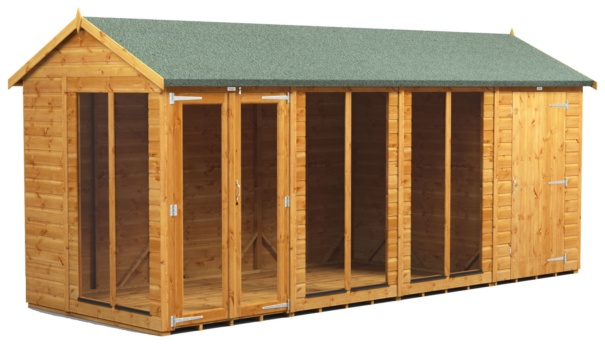 Power Sheds 16 x 6ft Apex Shiplap Dip Treated Summerhouse - Including 4ft Side Store