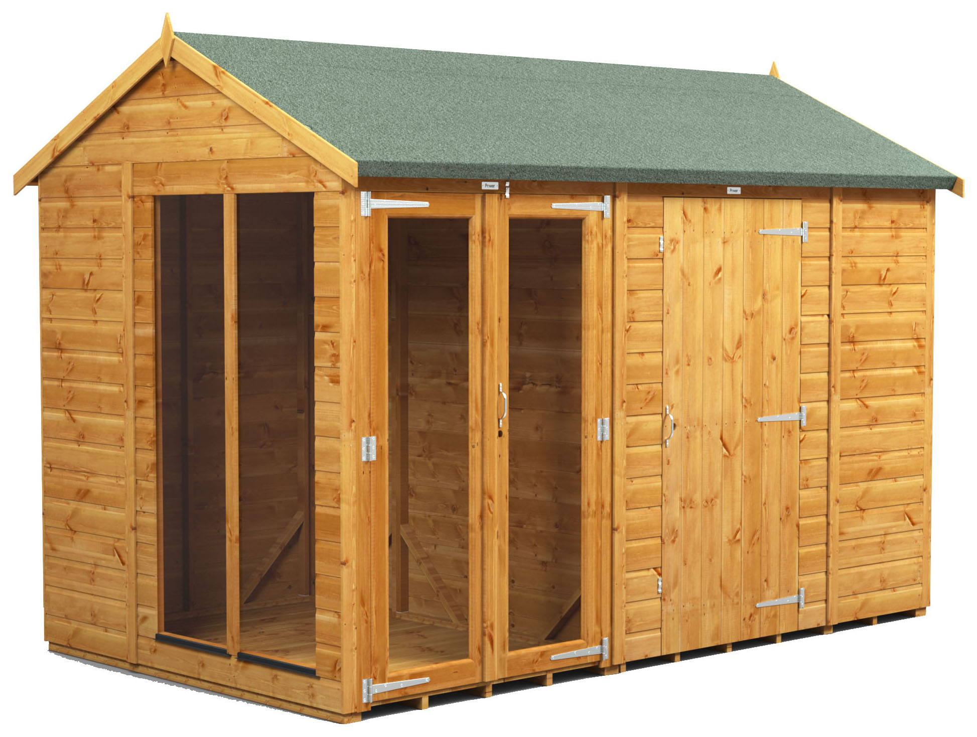 Image of Power Sheds 10 x 6ft Apex Shiplap Dip Treated Summerhouse - Including 6ft Side Store