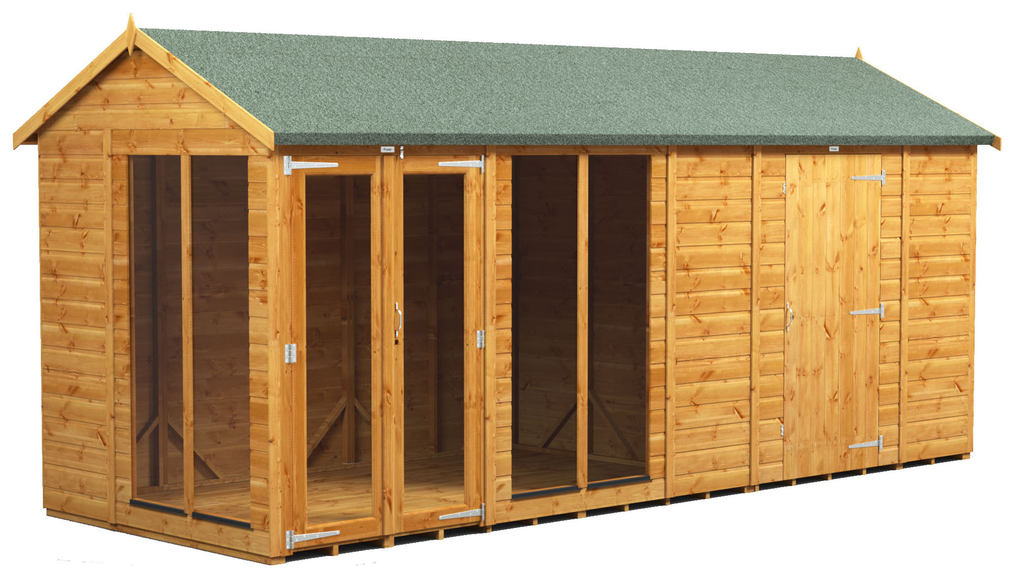 Image of Power Sheds 16 x 6ft Apex Shiplap Dip Treated Summerhouse - Including 6ft Side Store