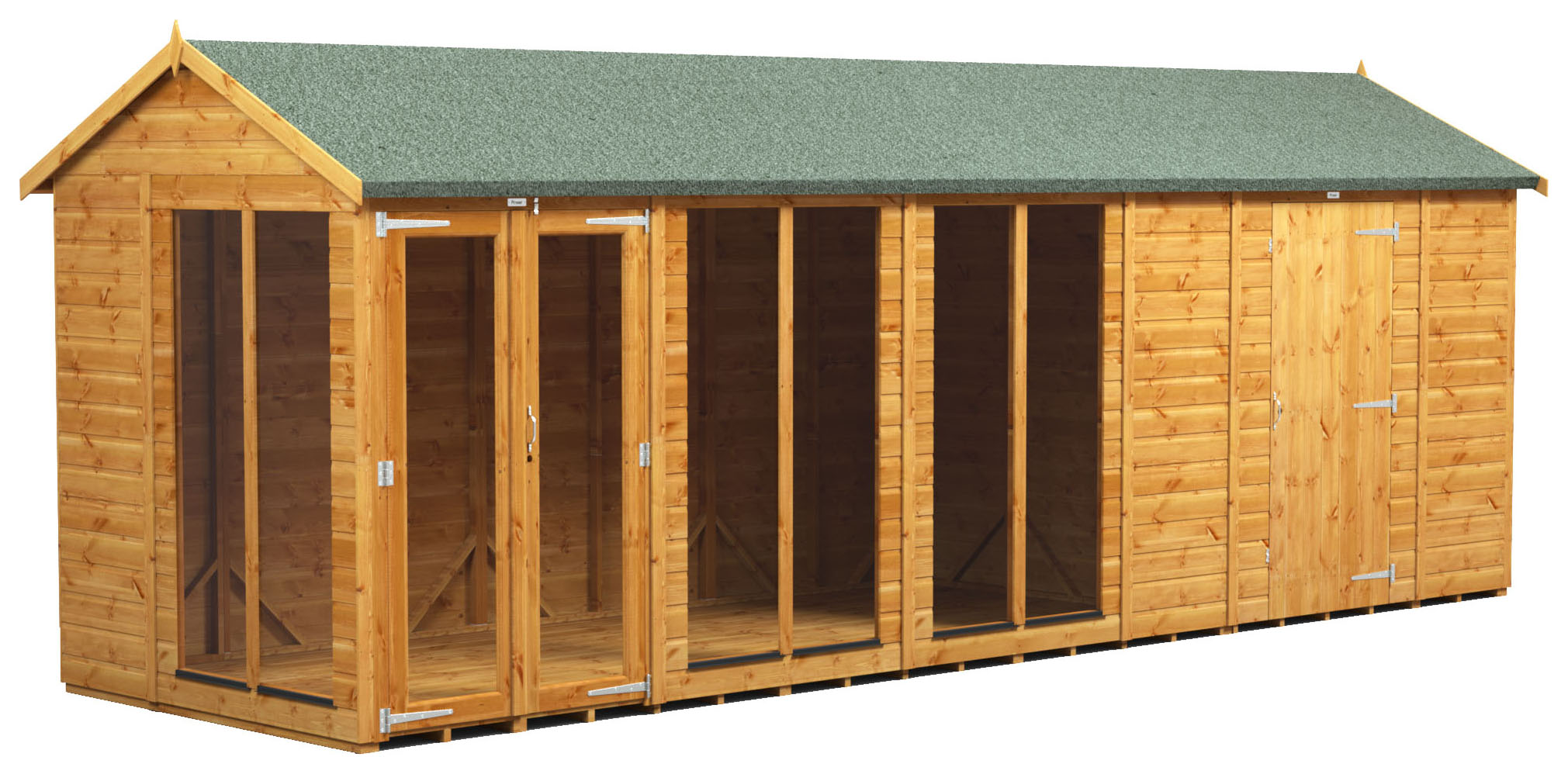 Image of Power Sheds 20 x 6ft Apex Shiplap Dip Treated Summerhouse - Including 6ft Side Store