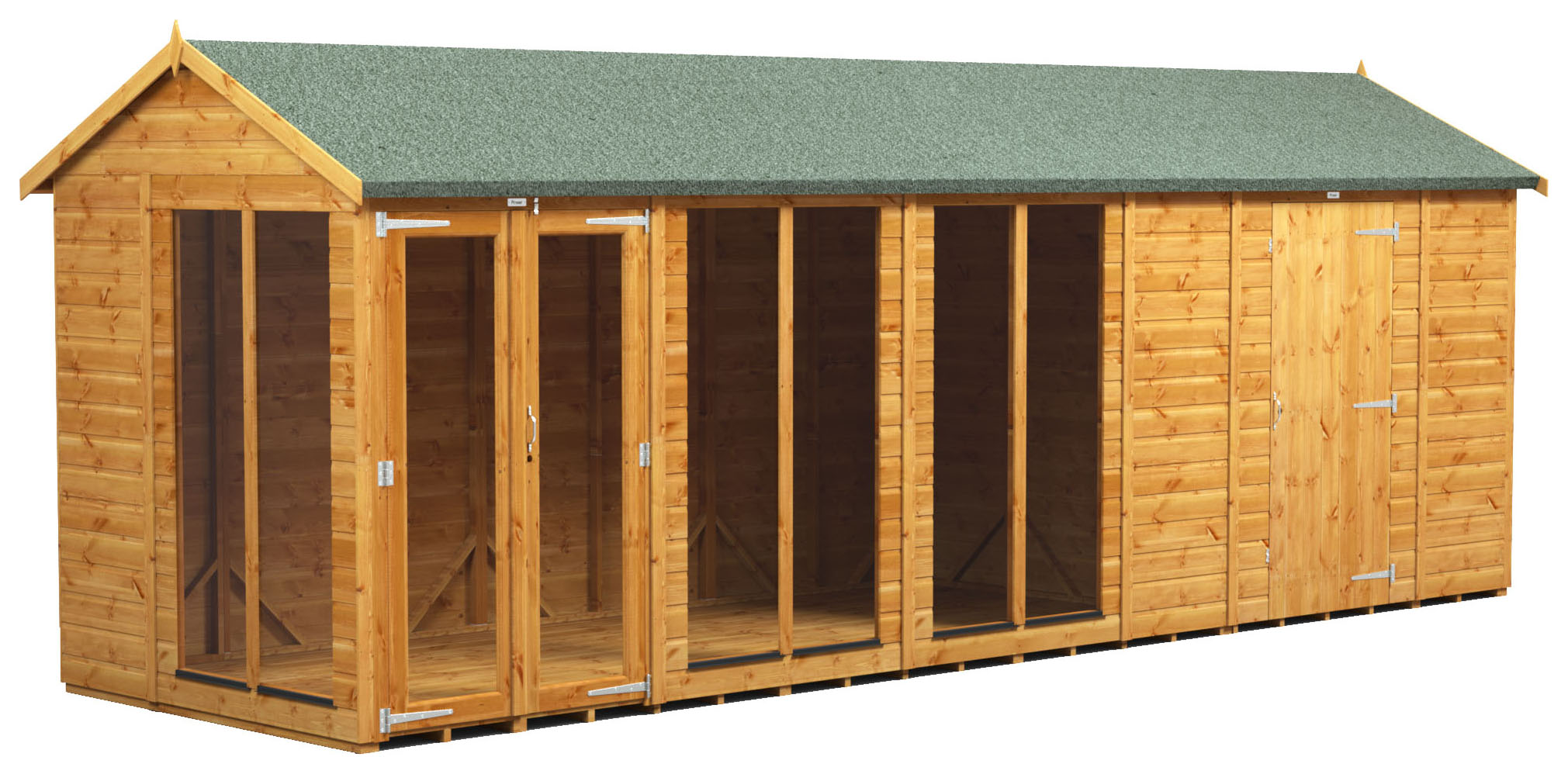 Power Sheds 20 x 6ft Apex Shiplap Dip Treated Summerhouse - Including 6ft Side Store