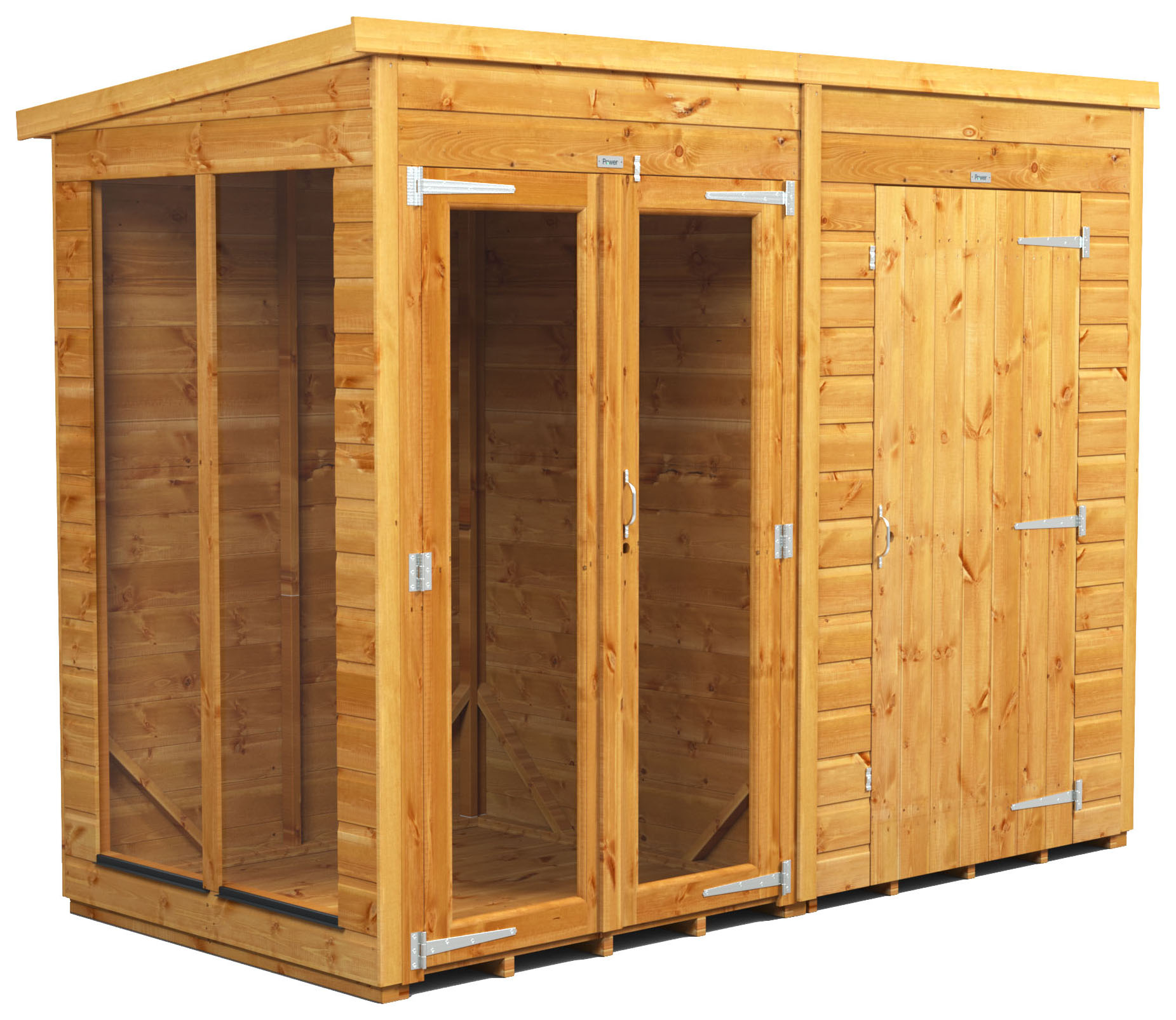 Image of Power Sheds 8 x 4ft Pent Shiplap Dip Treated Summerhouse - Including 4ft Side Store