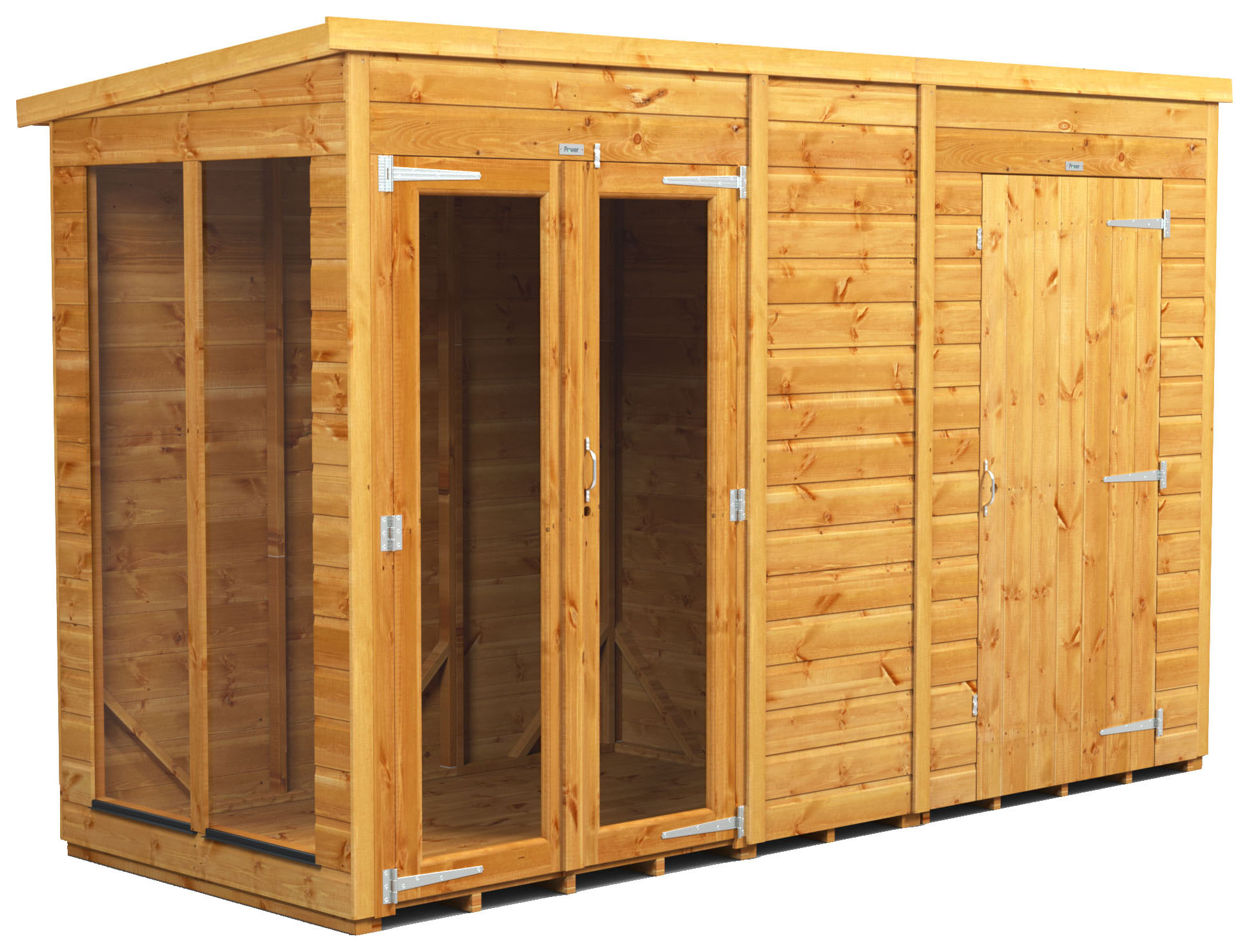 Image of Power Sheds 10 x 4ft Pent Shiplap Dip Treated Summerhouse - Including 4ft Side Store