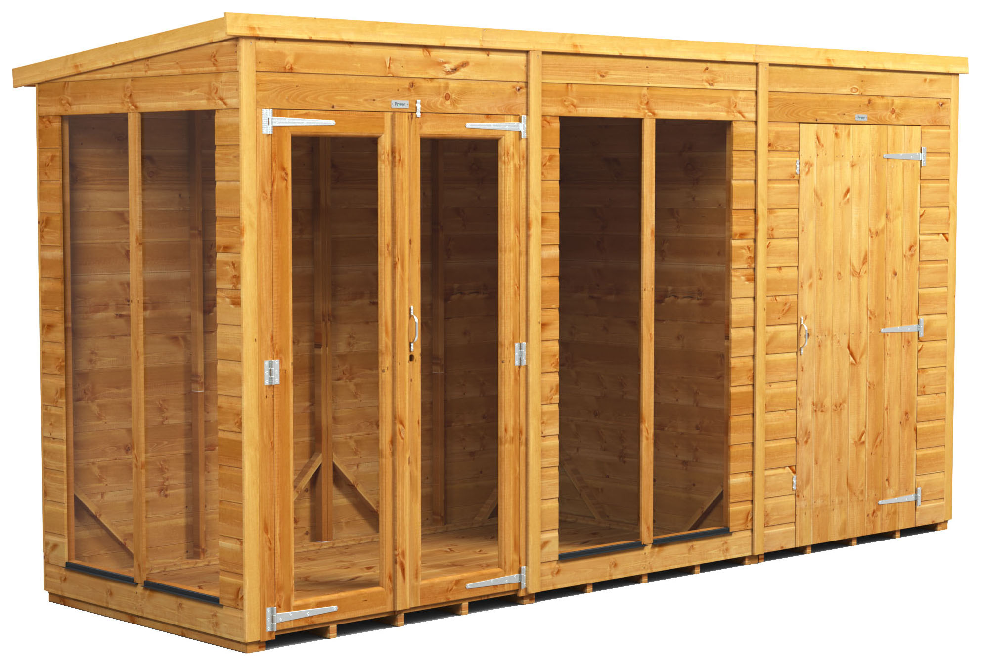 Image of Power Sheds 12 x 4ft Pent Shiplap Dip Treated Summerhouse - Including 4ft Side Store