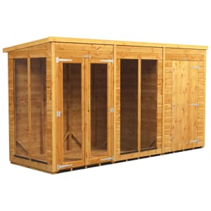 Image of Power Sheds 12 x 4ft Pent Shiplap Dip Treated Summerhouse - Including 4ft Side Store