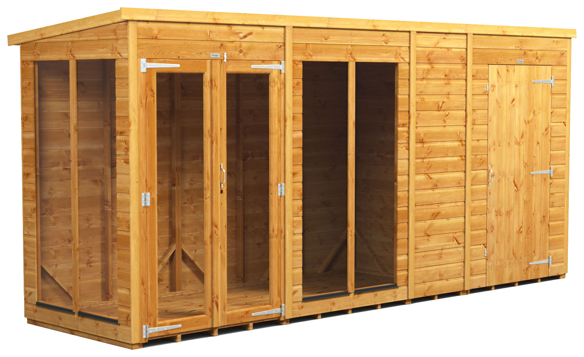 Image of Power Sheds 14 x 4ft Pent Shiplap Dip Treated Summerhouse - Including 4ft Side Store
