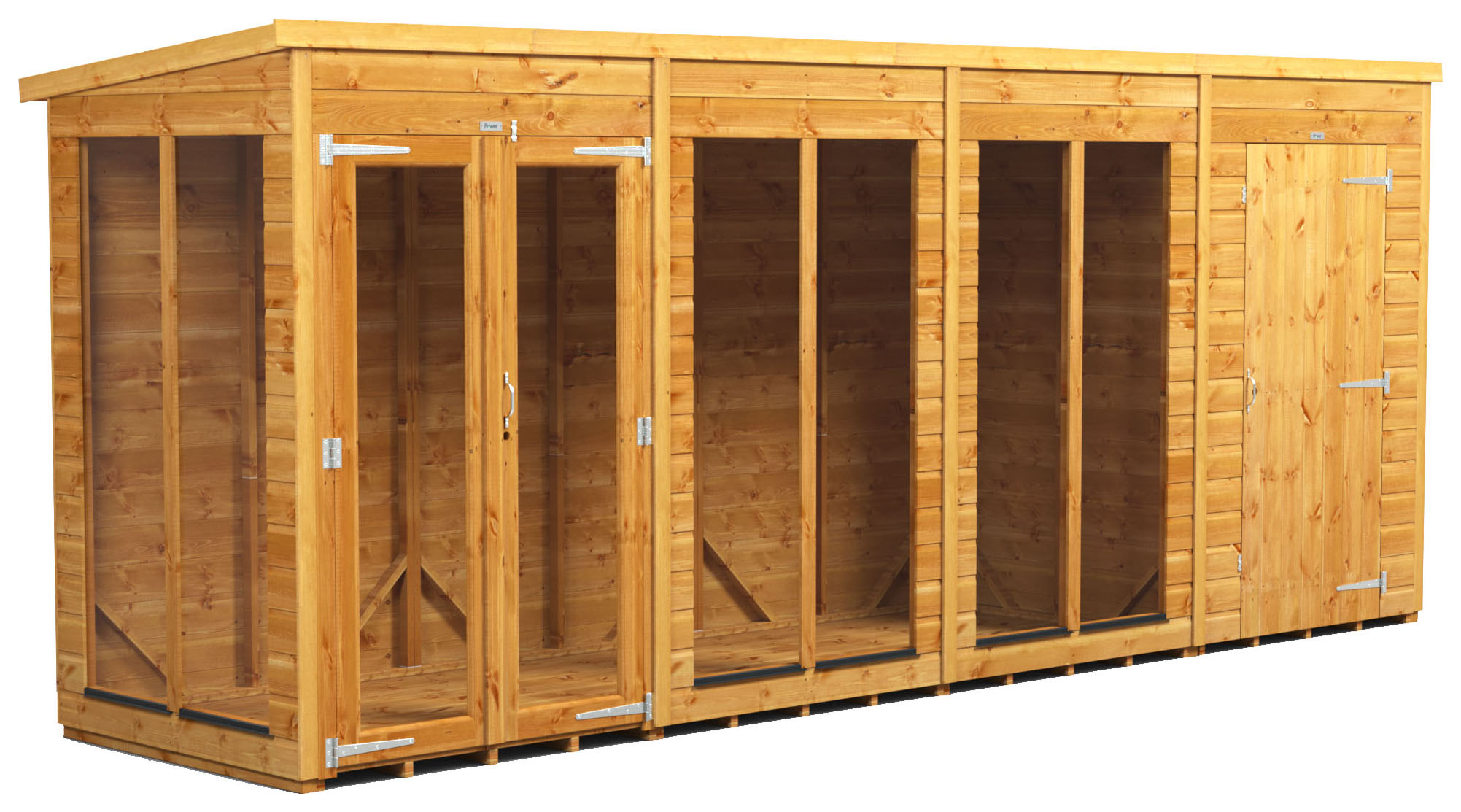 Image of Power Sheds 16 x 4ft Pent Shiplap Dip Treated Summerhouse - Including 4ft Side Store