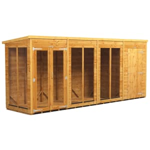 Image of Power Sheds 16 x 4ft Pent Shiplap Dip Treated Summerhouse - Including 4ft Side Store